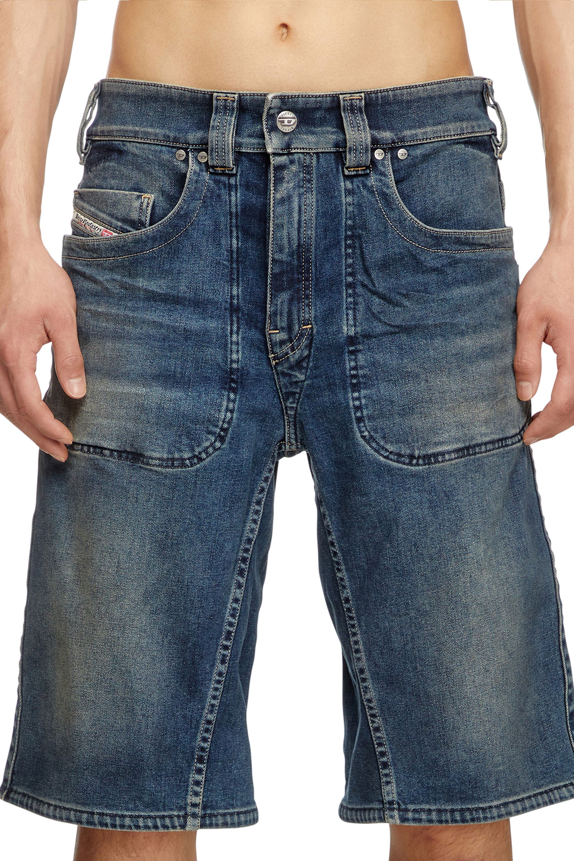 Diesel - D-MACRO-RE SHORT, Man's Bermuda shorts in Rehab denim in Dark Blue - 3