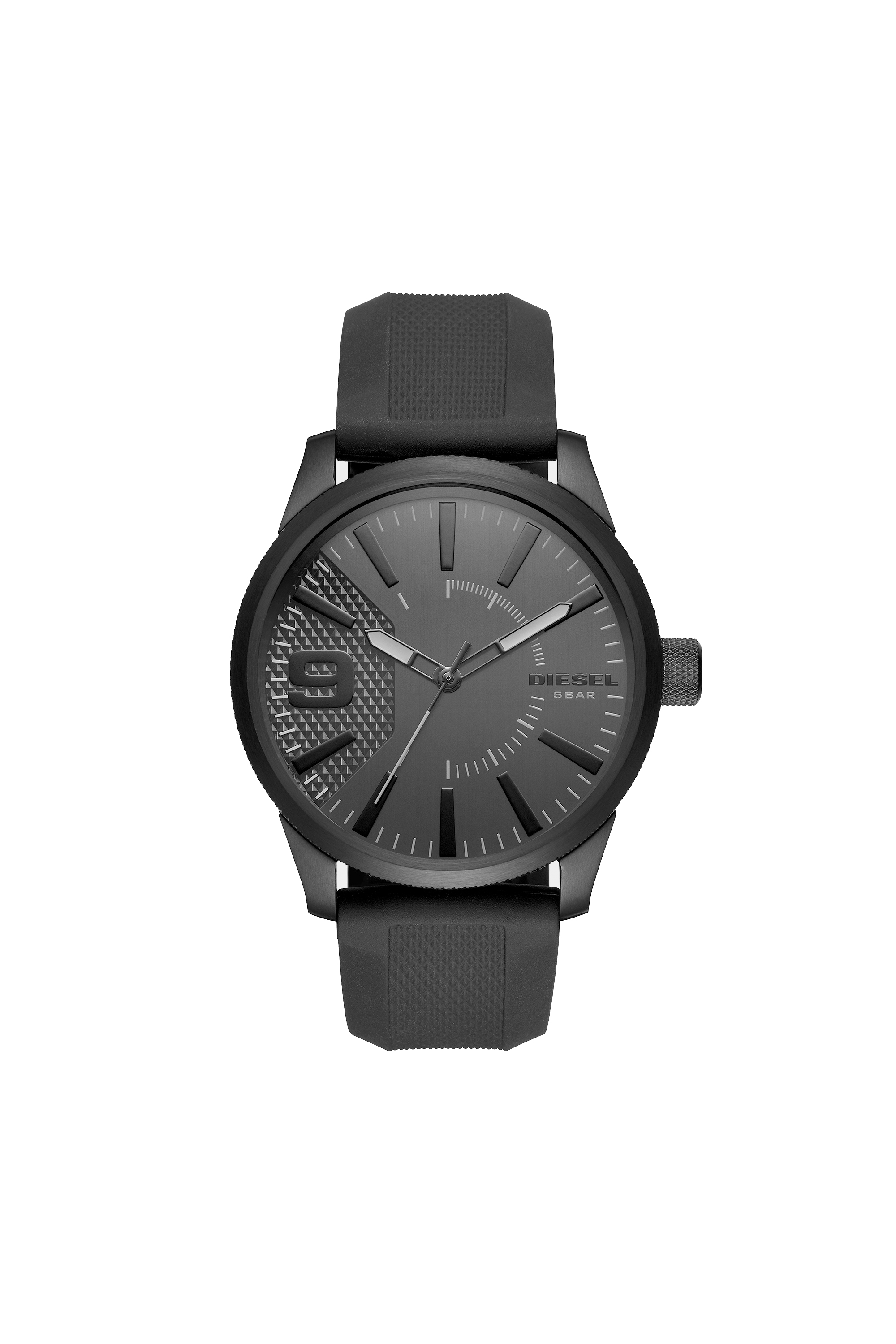 DZ1807 Man: Rasp total black silicon watch, 46 mm | Diesel