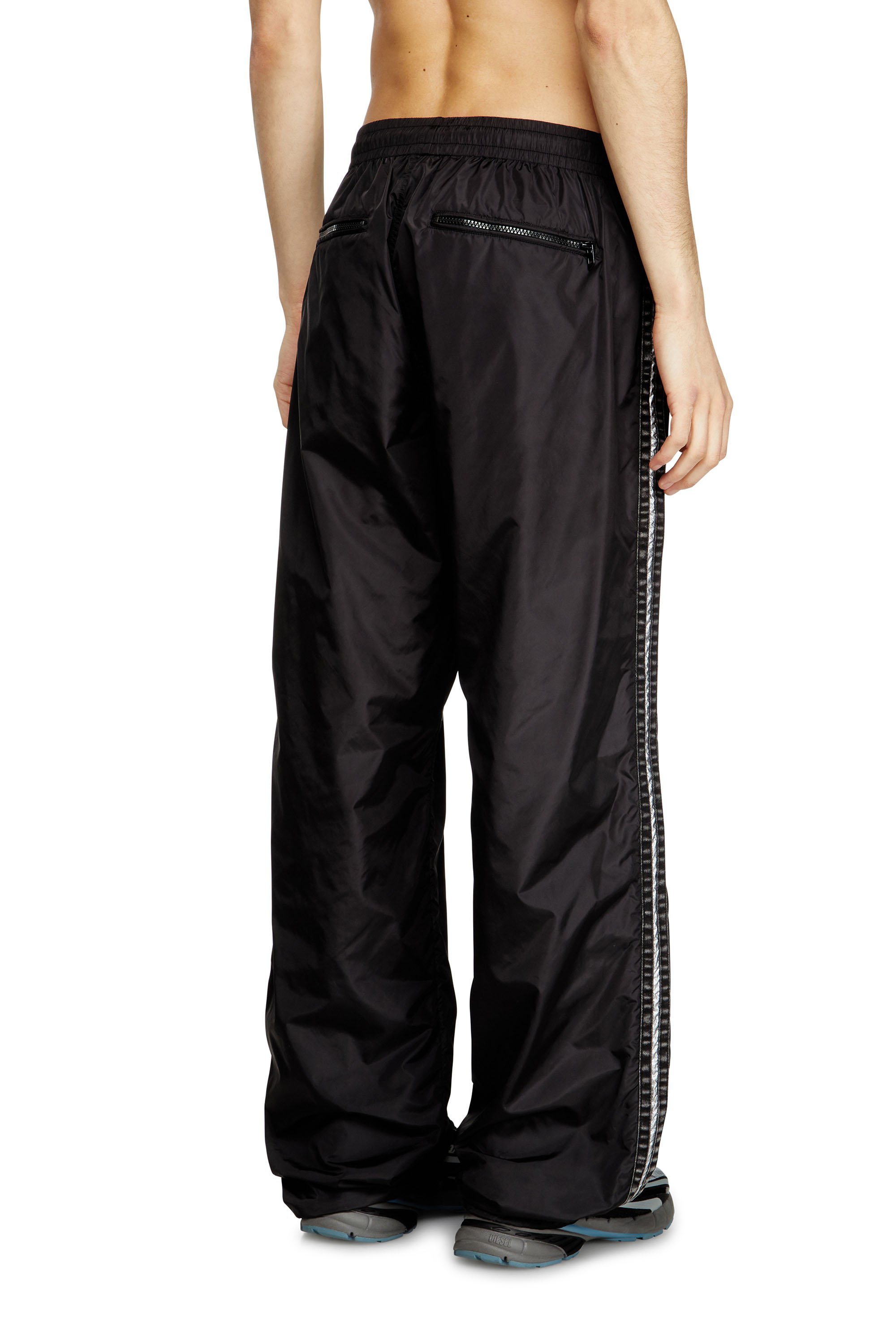 Diesel - P-CARON, Man's Nylon track pants with side bands in Black - 3