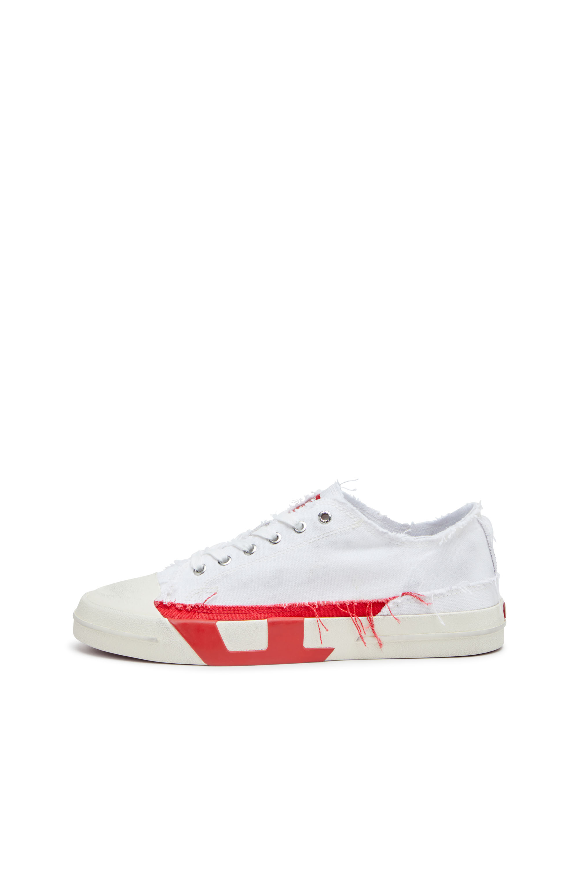 Diesel - S-D-VERSE LOW, Man's S-D-Verse-Dirty-effect canvas sneakers in White/Red - 3