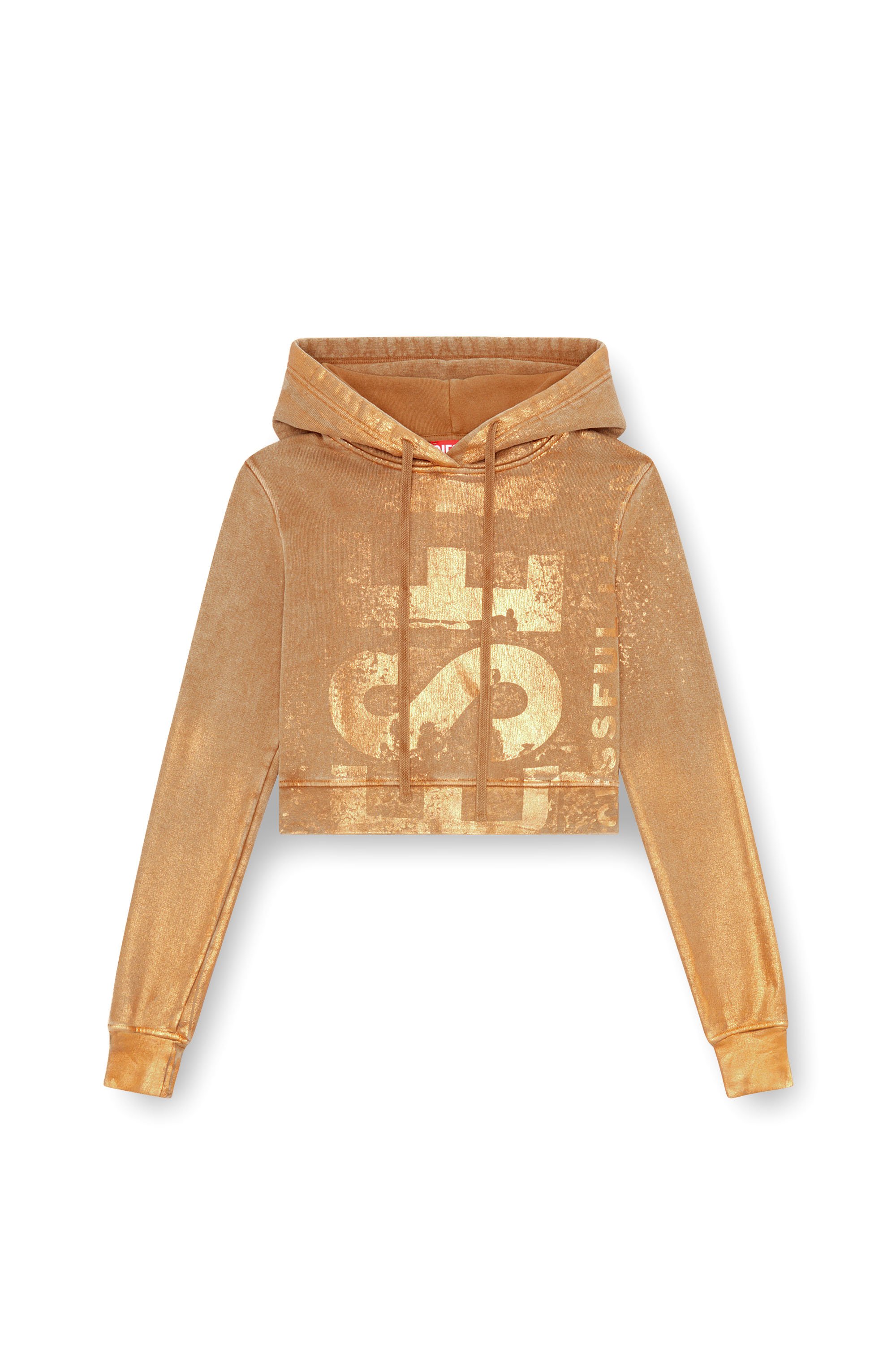 Diesel - F-SLIMMY-HOOD-P6, Woman's Cropped hoodie with metallic effects in Light Brown - 3