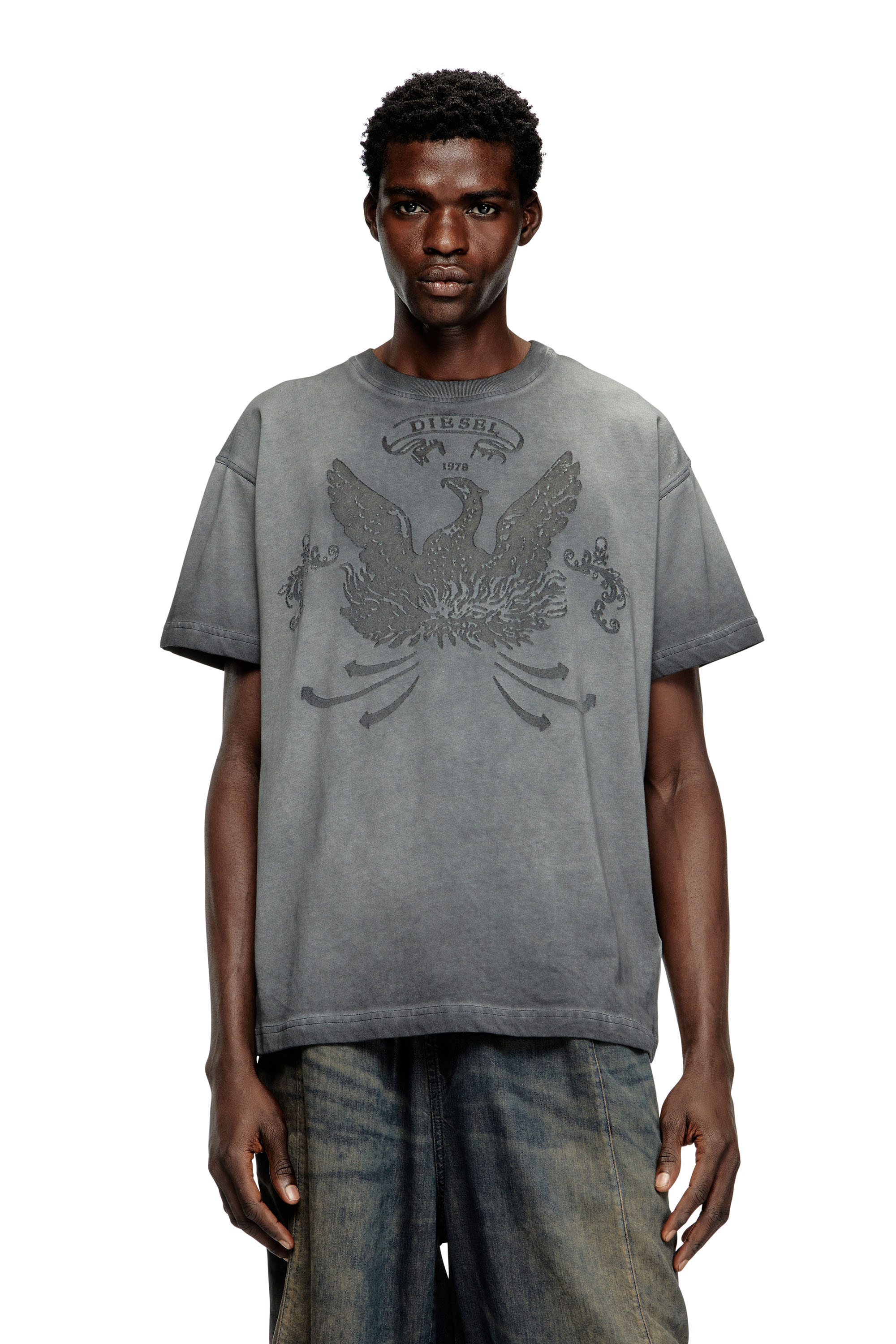 Diesel - T-NORM-T9, Camiseta con devoré de fénix Hombre in Gris - 1