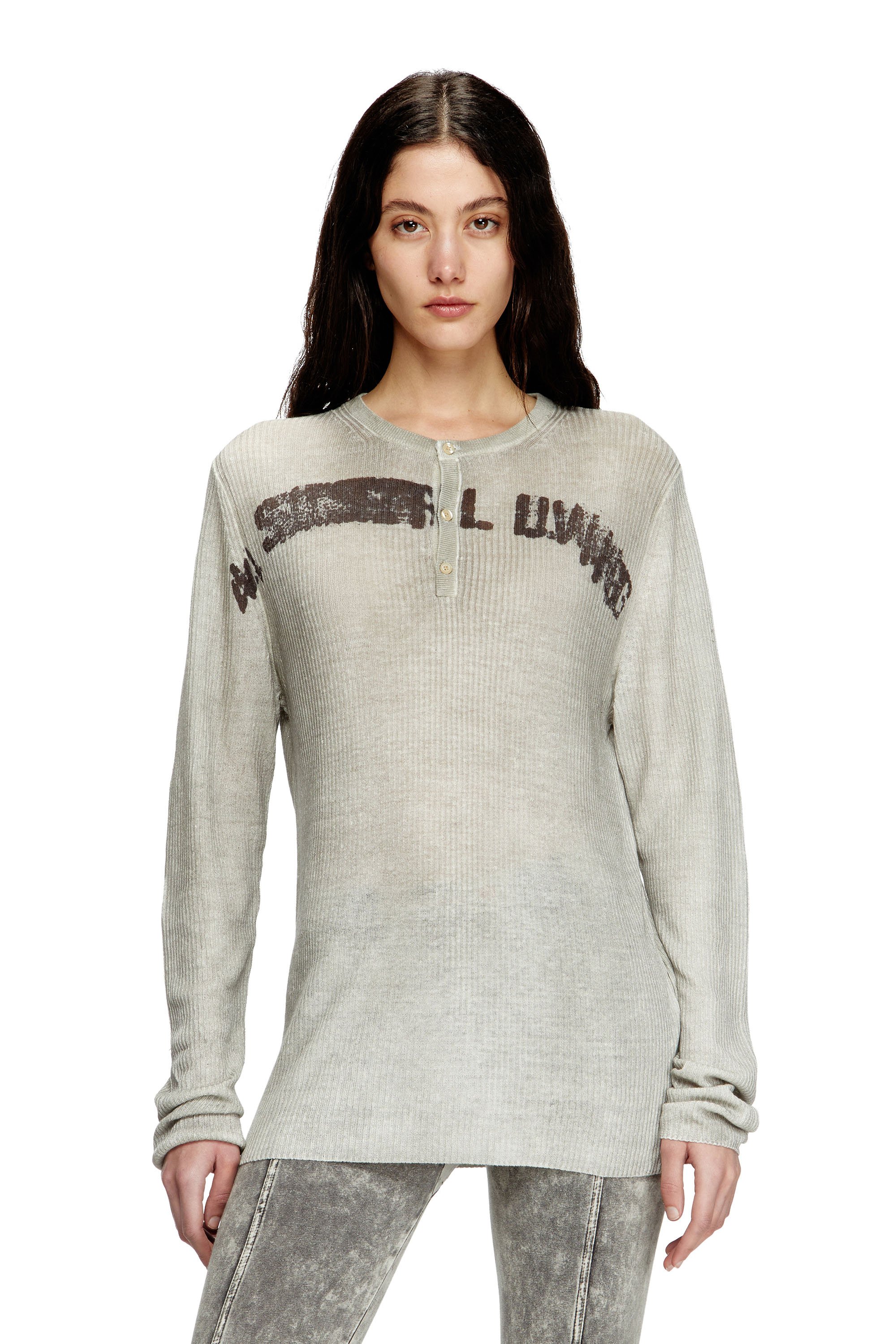 Diesel - K-ROBBY, Suéter Henley con efecto desgastado en lino Unisex in Beige - 5