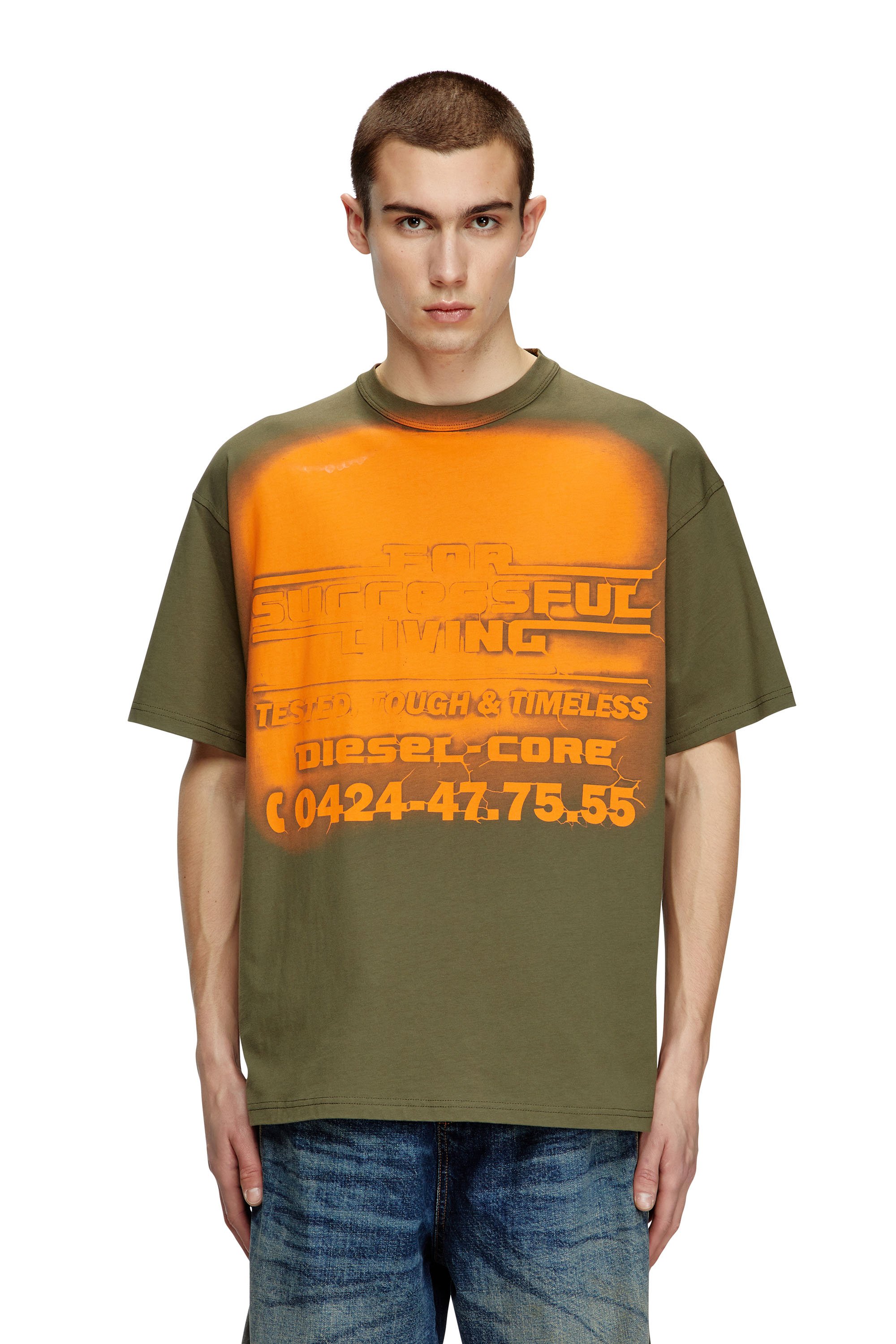 Diesel - T-BOXT-R15, Man's T-shirt with blowout logo graphic in Military Green - 1