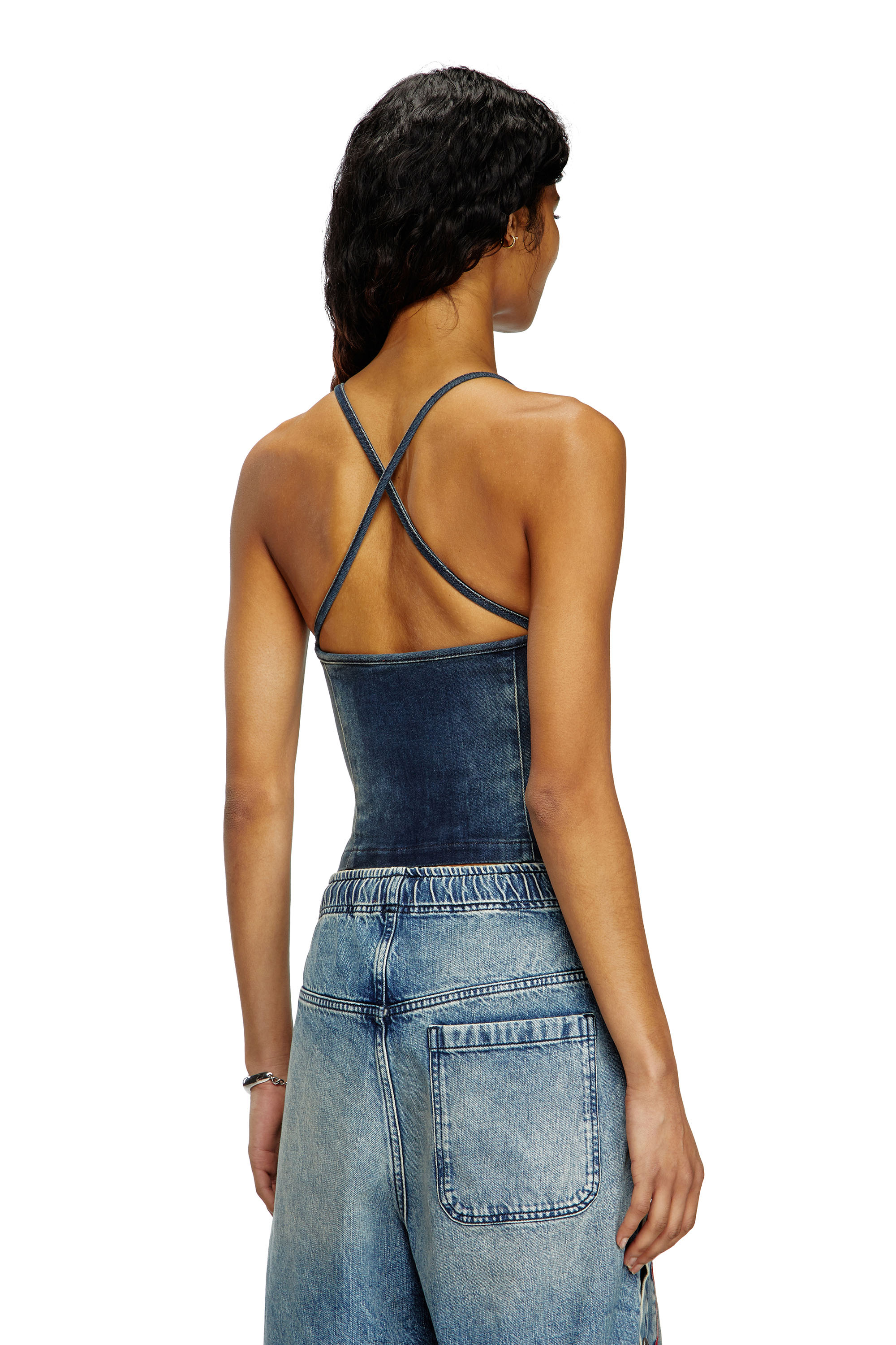 Diesel - DE-PILU-S, Top en denim elástico bicolor Mujer in Azul marino - 3