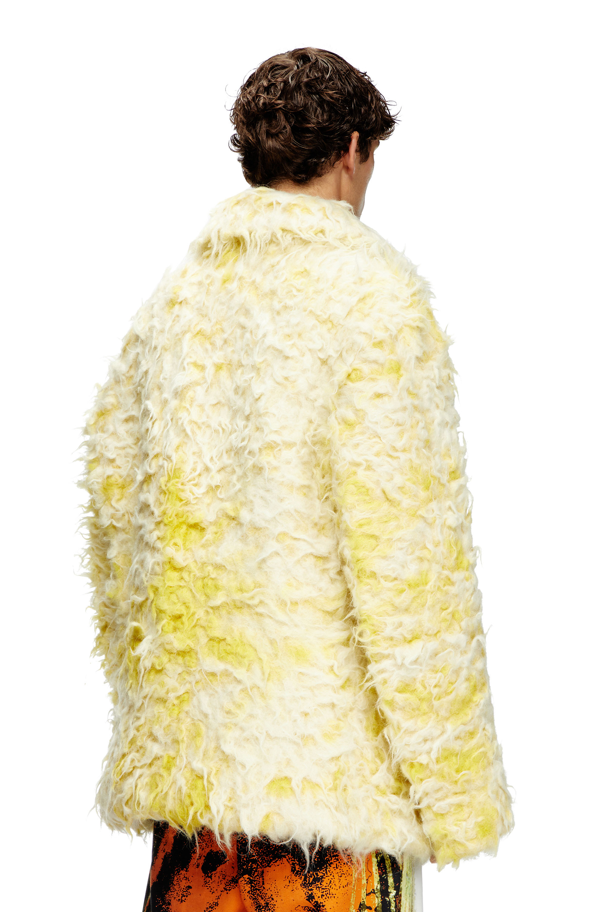 Diesel - W-MIN-SHORT, Man's Double-breasted coat in shaggy alpaca blend in Yellow - 3