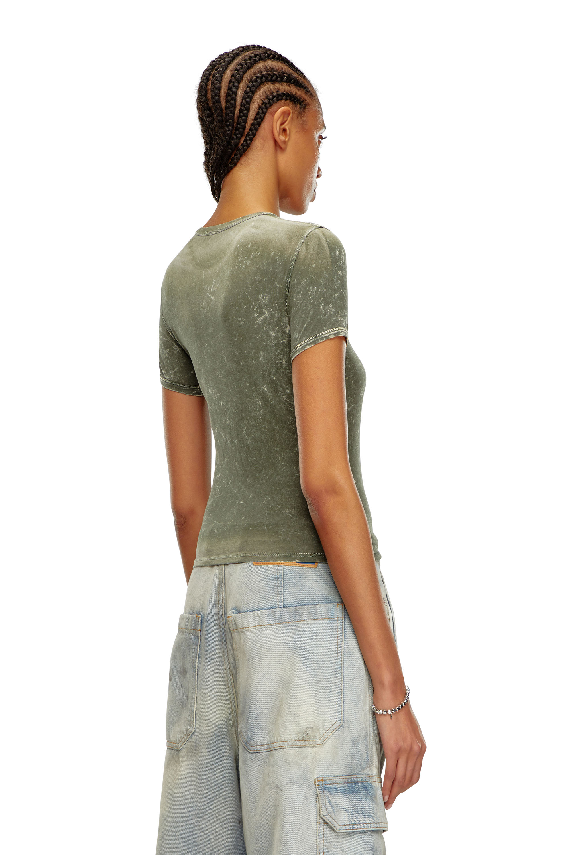 Diesel - T-UNCUTIES-P1, Mujer Camiseta con efecto mármol de tejido elástico in Verde - Image 3