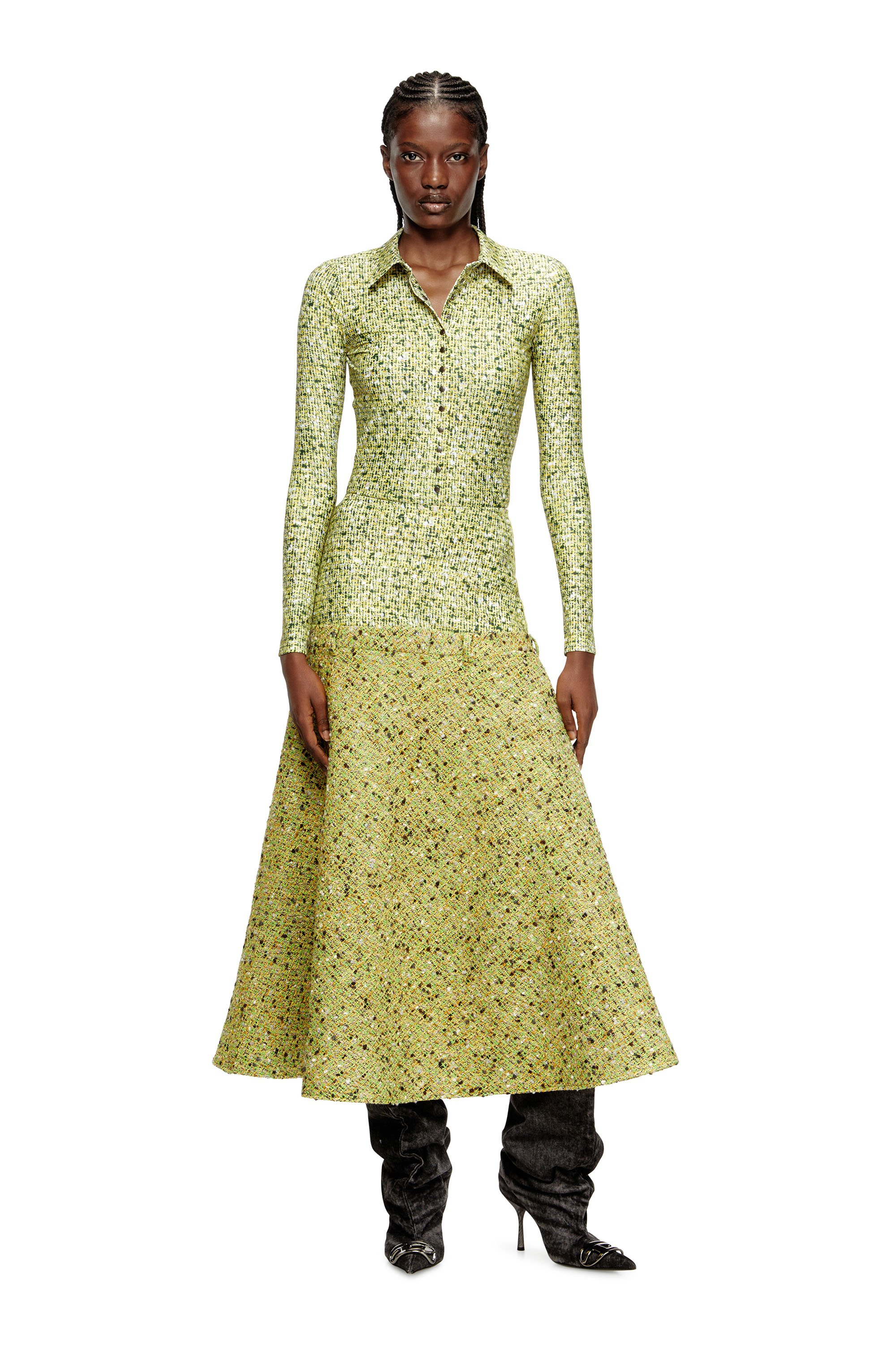 Diesel - C-ELAZ-BC, Woman's Stretch fabric shirt with bouclé print in Yellow - 4