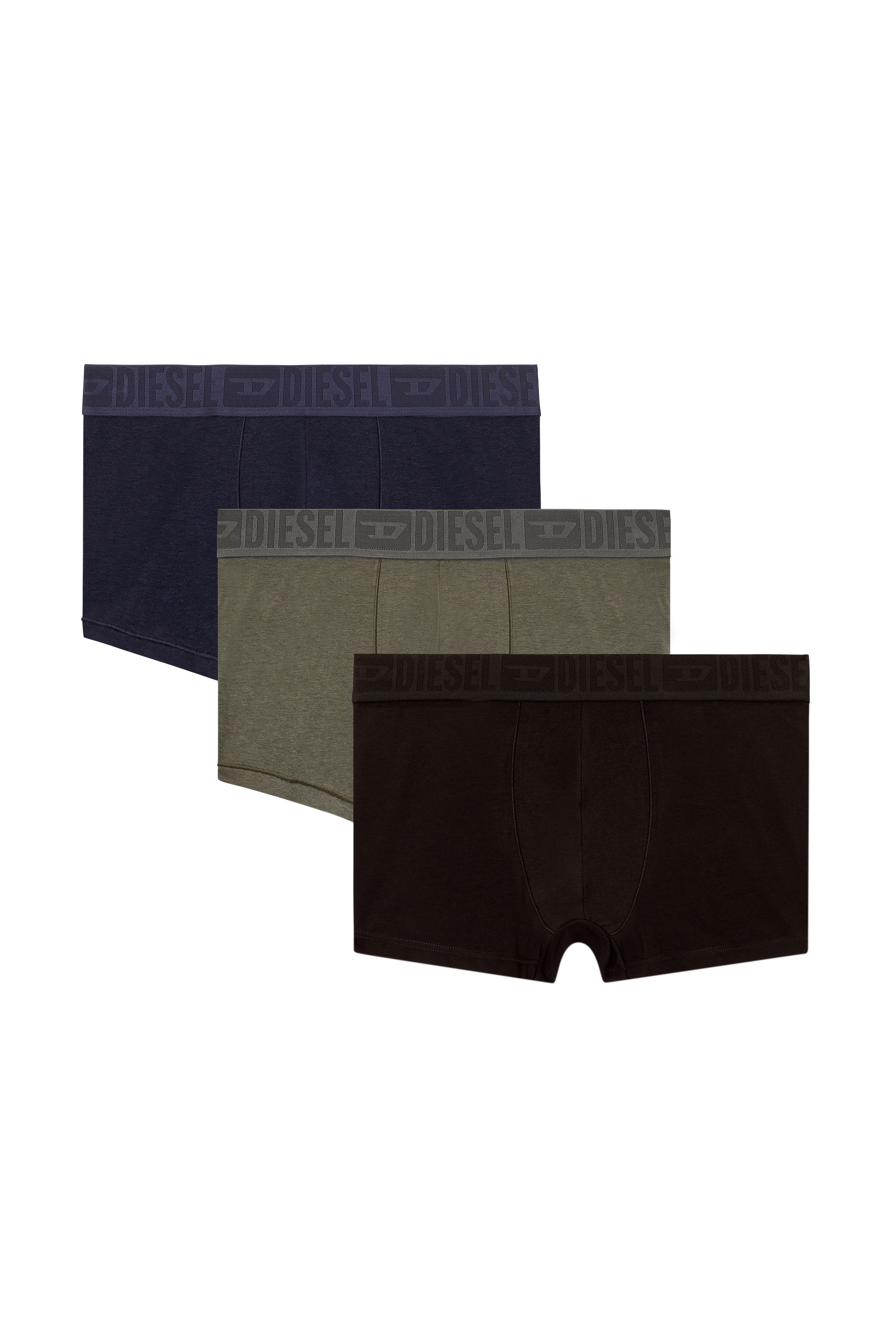 Diesel - BENJAMIN-D-MONO-3PACK, Man's Three-pack plain boxer briefs in Green/Black - 1