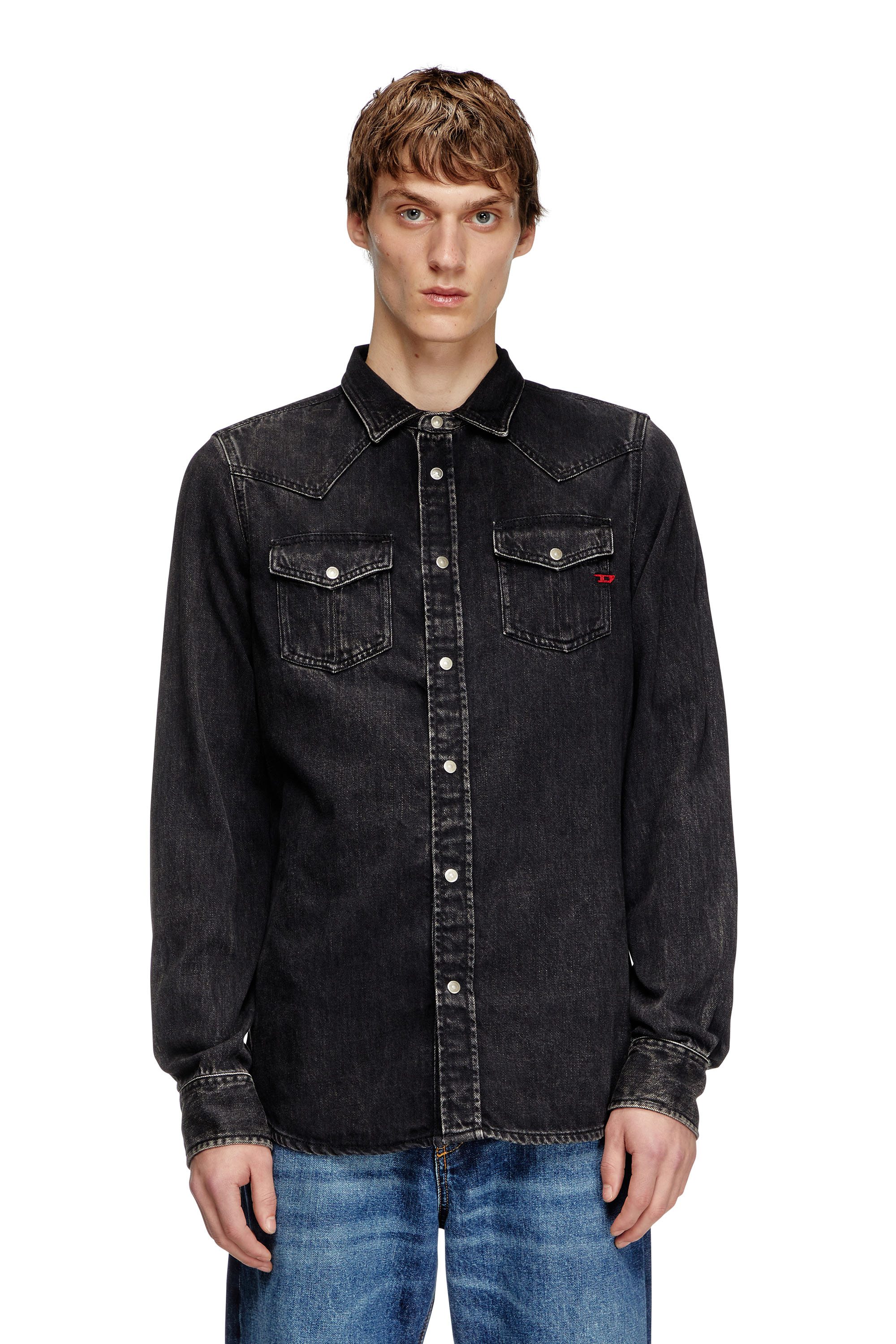 Diesel - D-VEGA, Sobrecamisa en denim de Tencel Hombre in Negro - 1