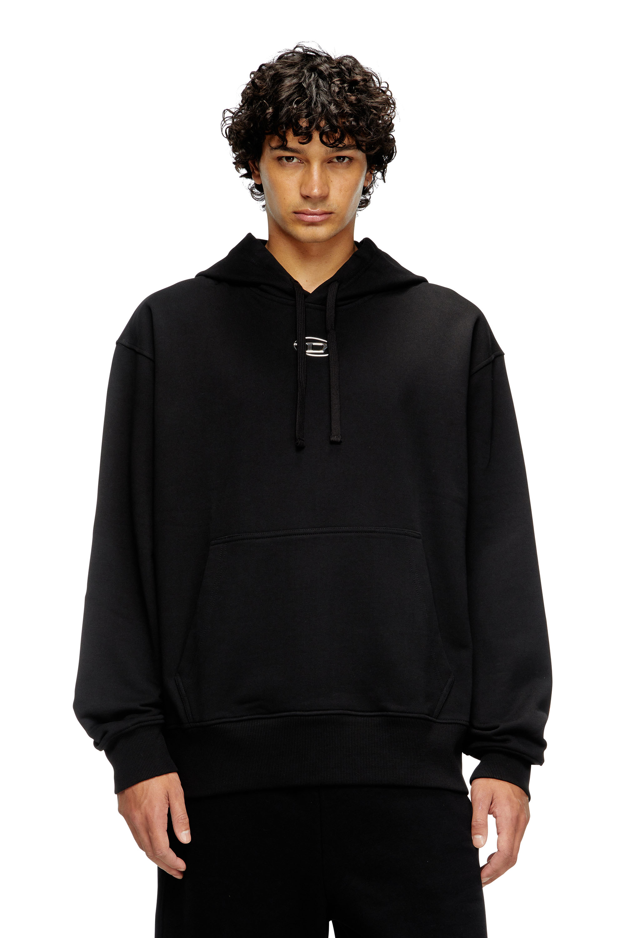 Diesel - S-MACS-HOOD-OD, Sudadera con capucha extragrande con logotipo metálico Hombre in Negro - 1