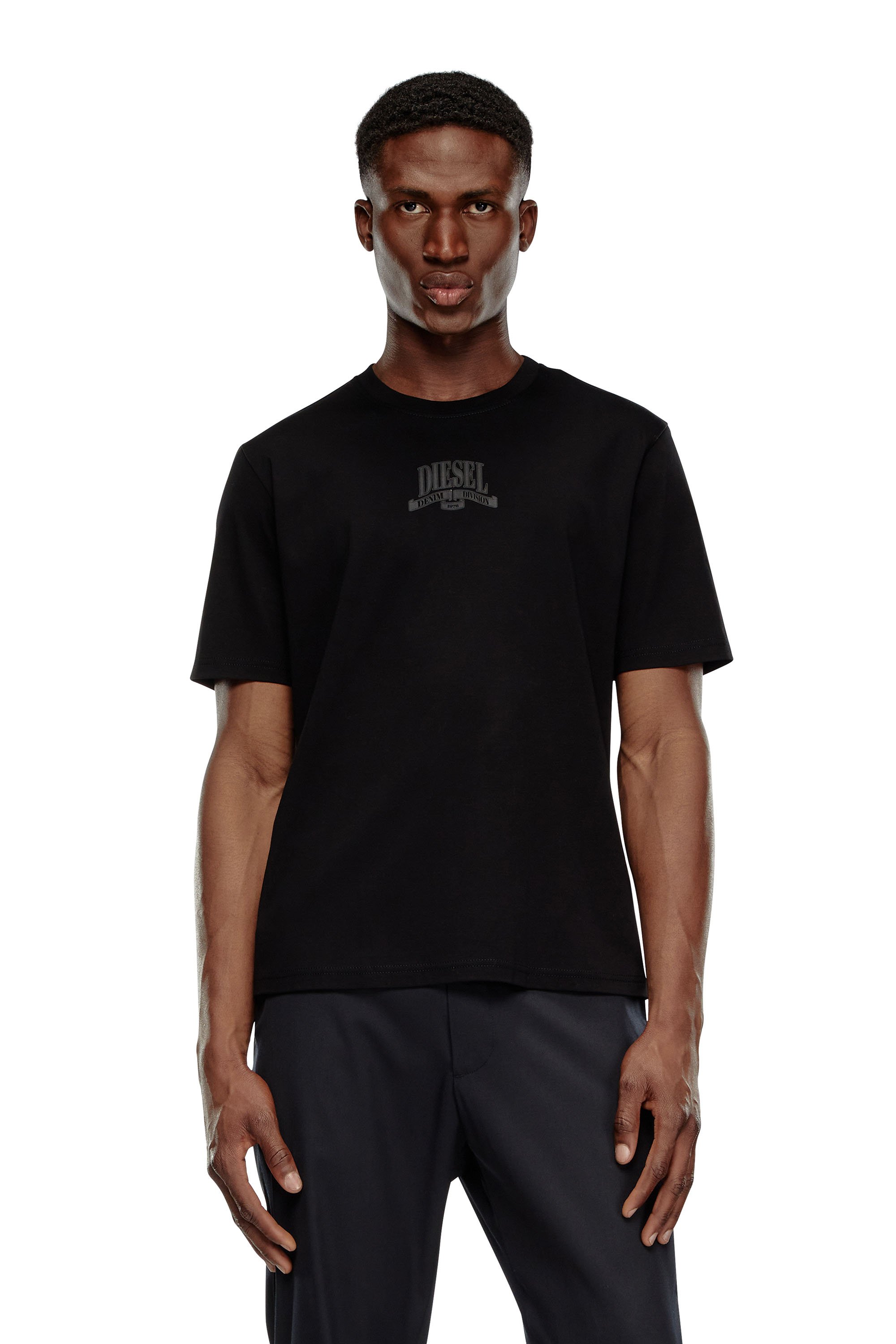 Diesel - T-MADJUST-K1, Man Interlock T-shirt with tonal Diesel print in Black - Image 1