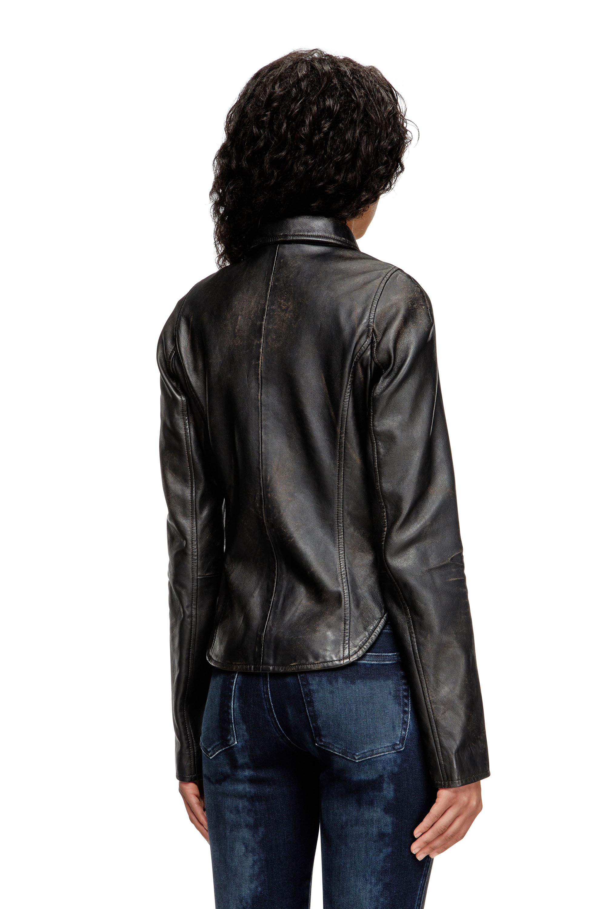 Diesel - L-EGRAD, Woman's Distressed leather jacket in Black - 3
