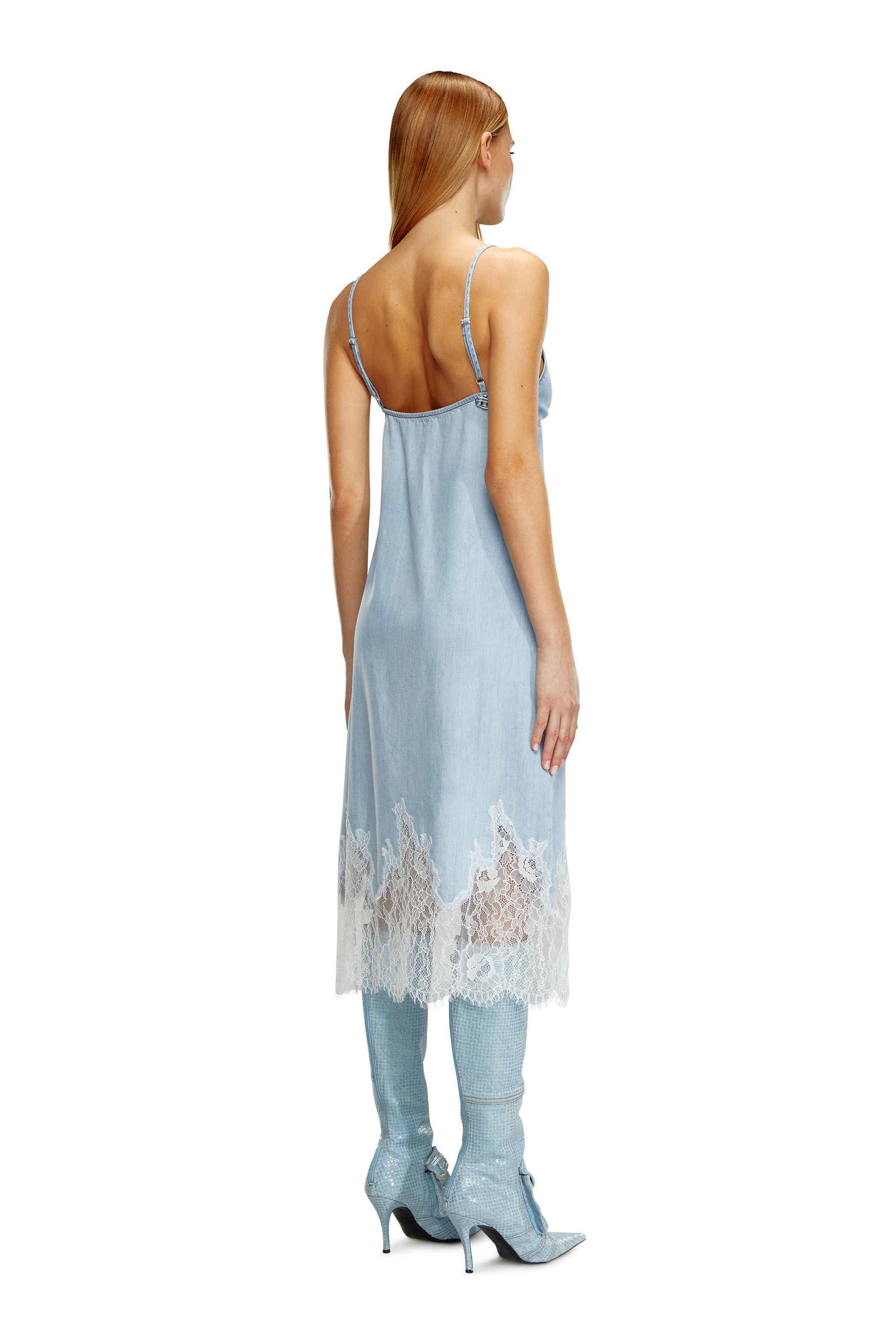 Diesel - DE-RUDE-S, Woman Strappy dress in denim and lace in Blue - Image 2