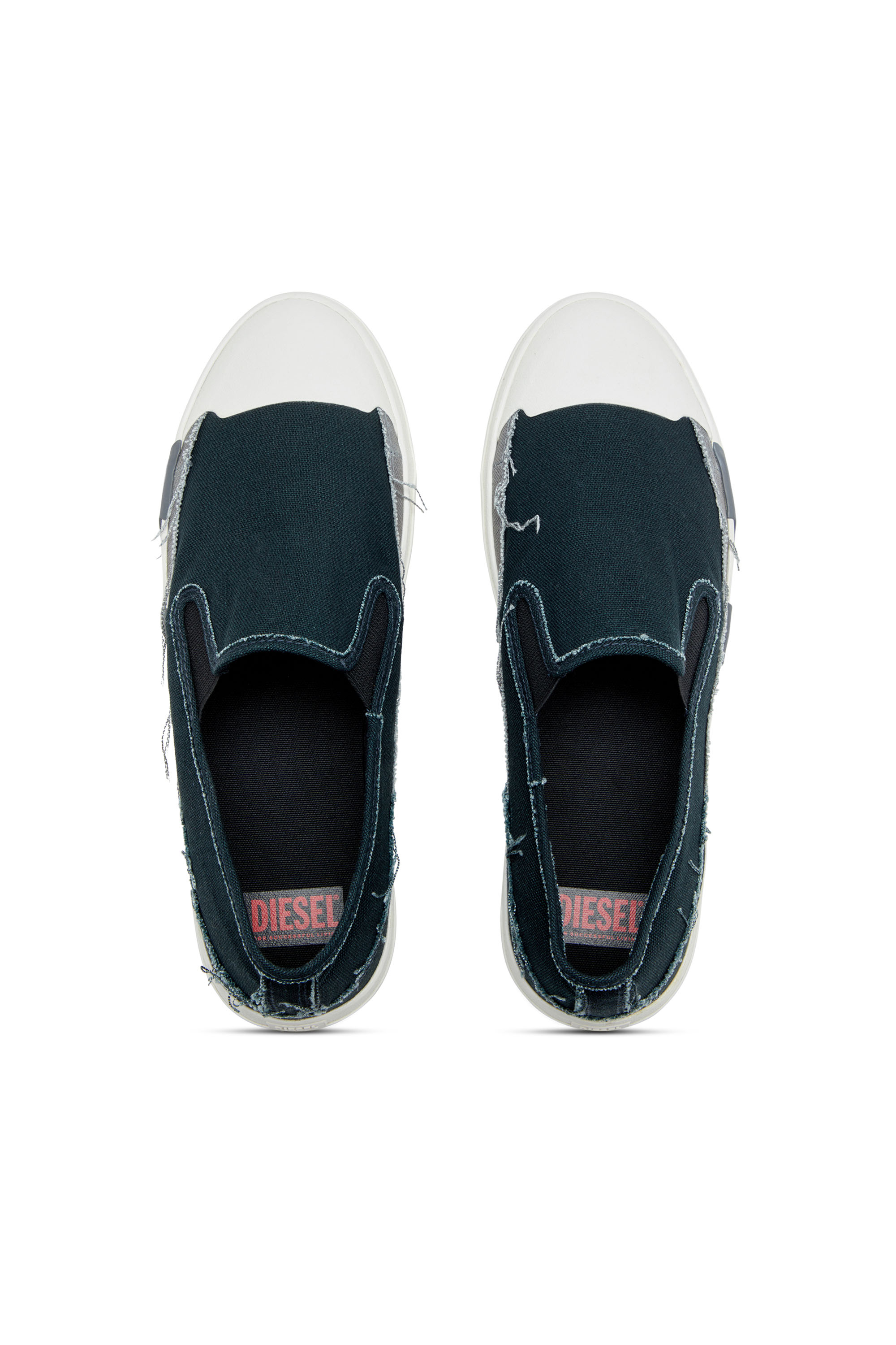 Diesel - S-D-VERSE SO, Man's Slip-on sneakers in frayed canvas in Blue/Grey - 5