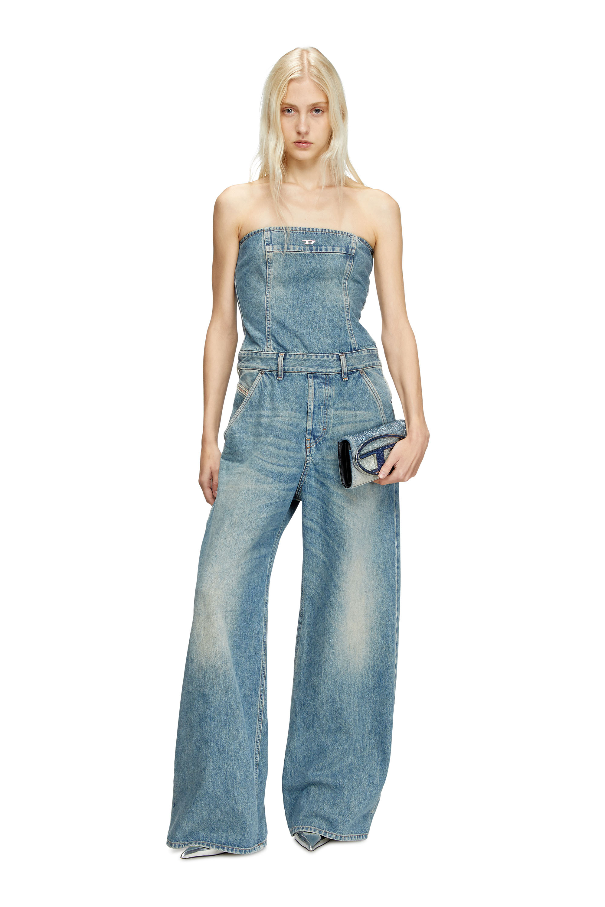 Diesel - DE-BRIDE, Mono sin tirantes en denim Mujer in Azul marino - 1