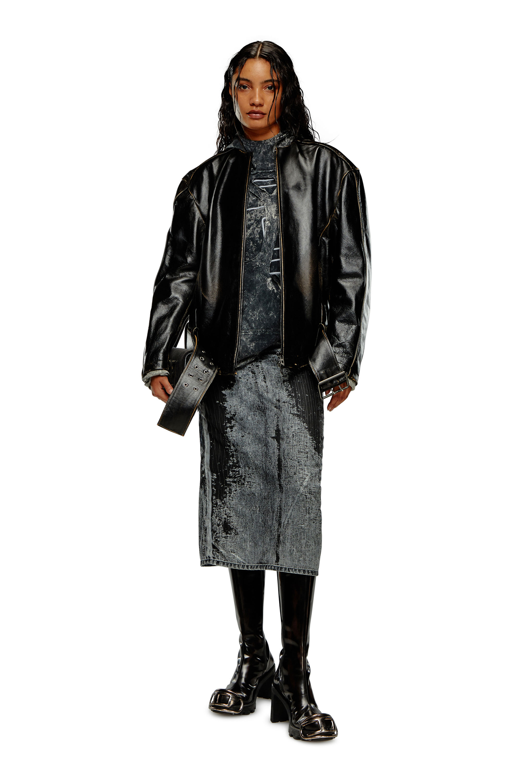 Women's Oversized biker jacket in brushed leather | Black