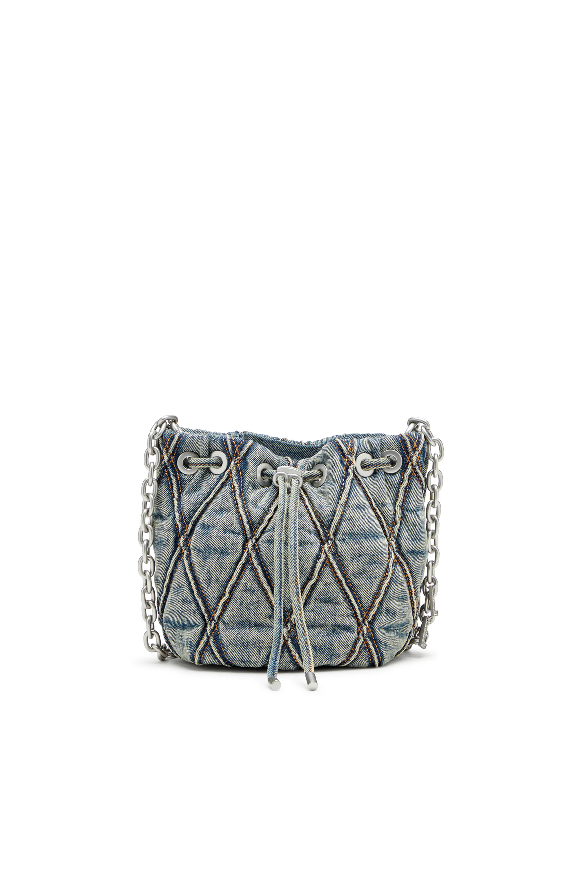 Diesel - CHARM-D BUCKET S, Charm-D S-Bolso mini tipo cubo en denim acolchado con motivo argyle Mujer in Azul marino - 1