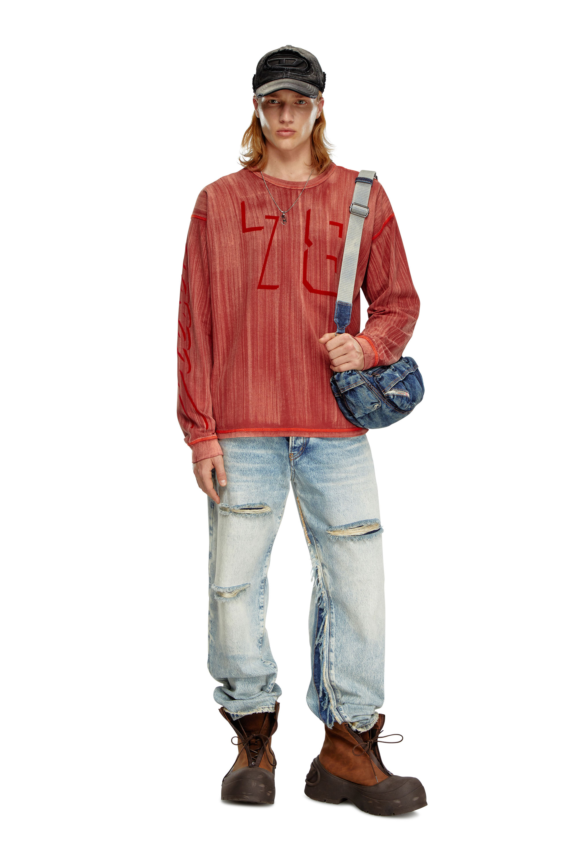 Diesel - T-BOXT-LS-Q2, Hombre Camiseta de manga larga con desteñido a pinceladas in Rojo - Image 3