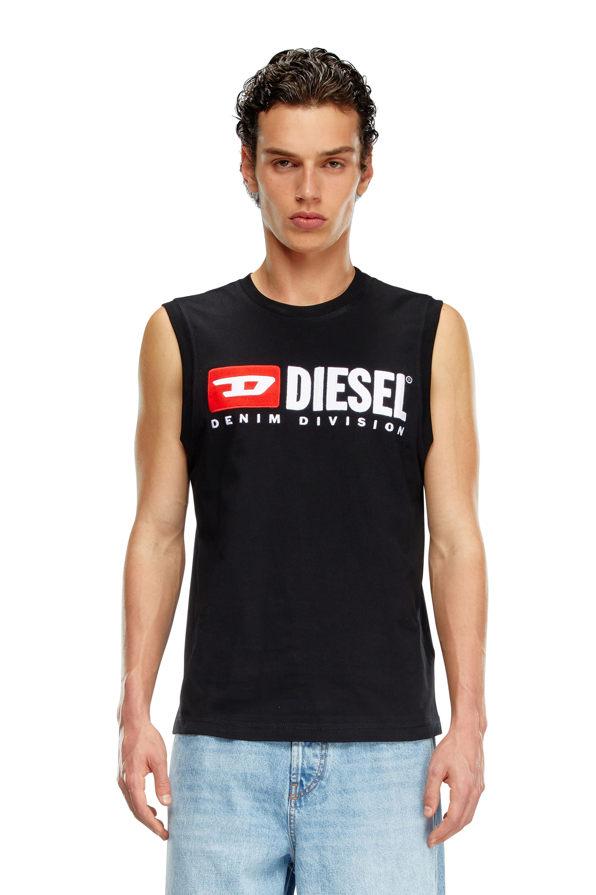 Diesel - T-ISCO-DIV, Hombre Camiseta sin mangas con logotipo estampado en el pecho in Negro - Image 3