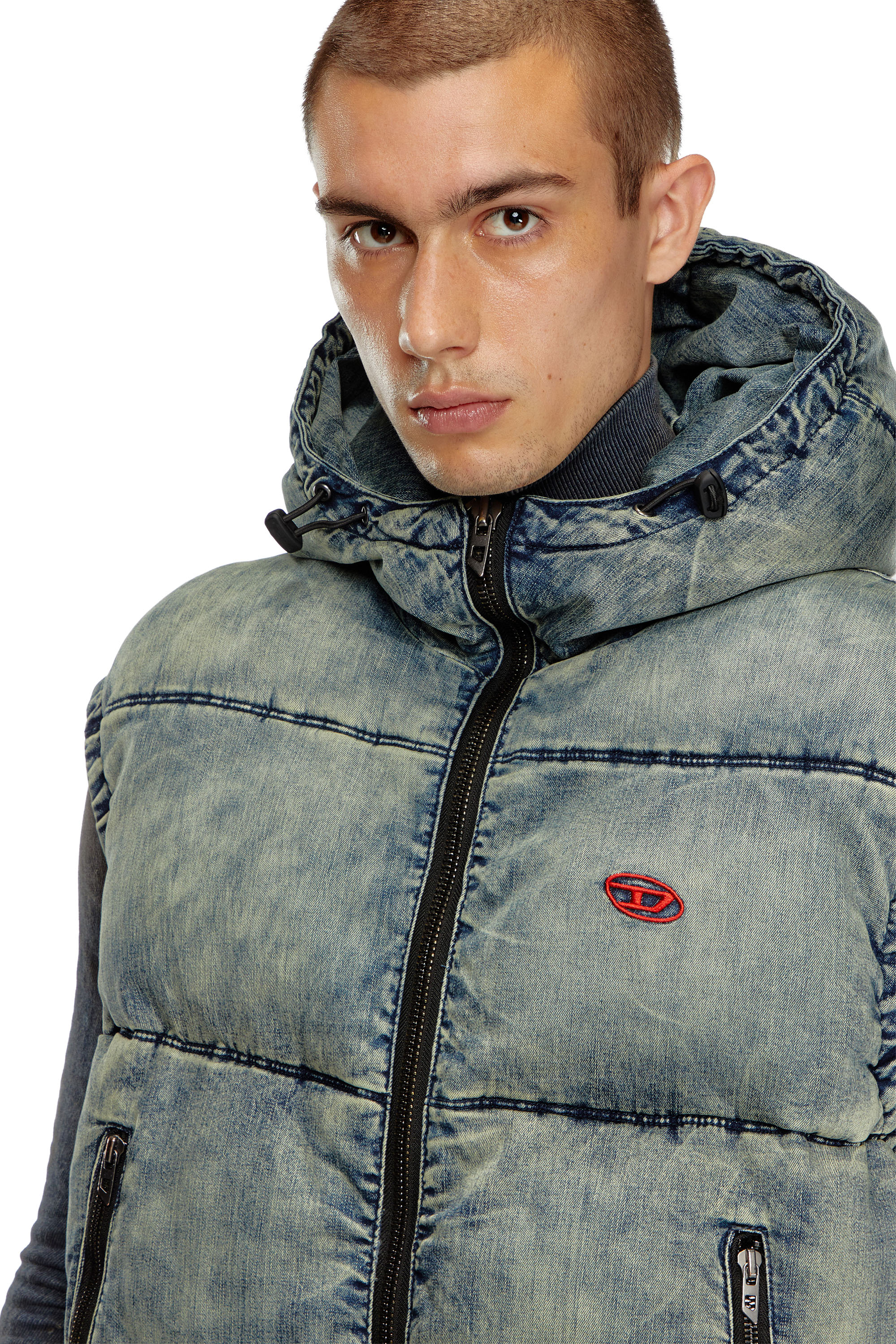 Diesel - W-MONS-SL, Man's Padded vest in faded denim in Blue - 4