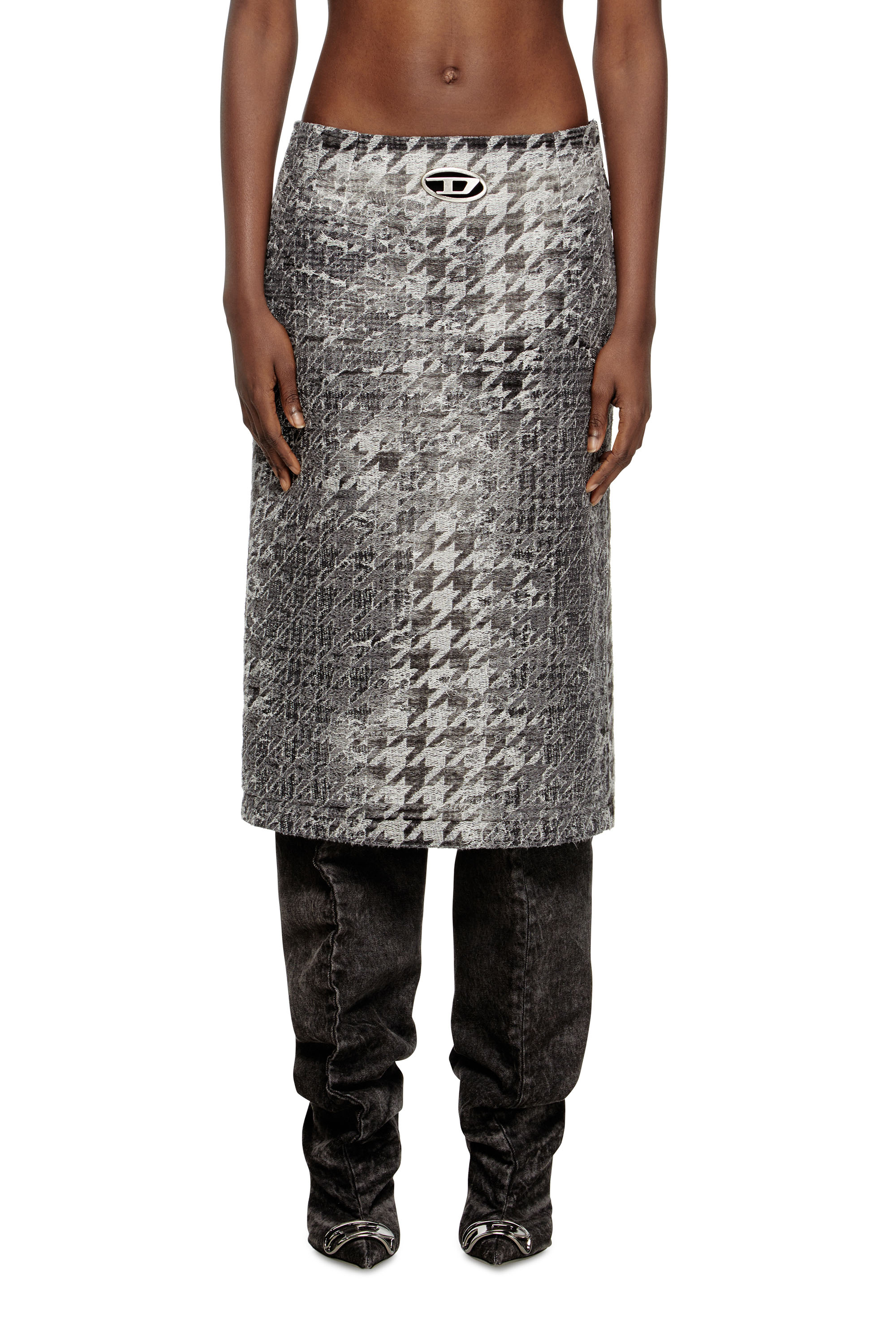 Diesel - DE- RATHIAN-FSH, Falda midi en jacquard de denim con diseño Príncipe de Gales Mujer in Multicolor - 1