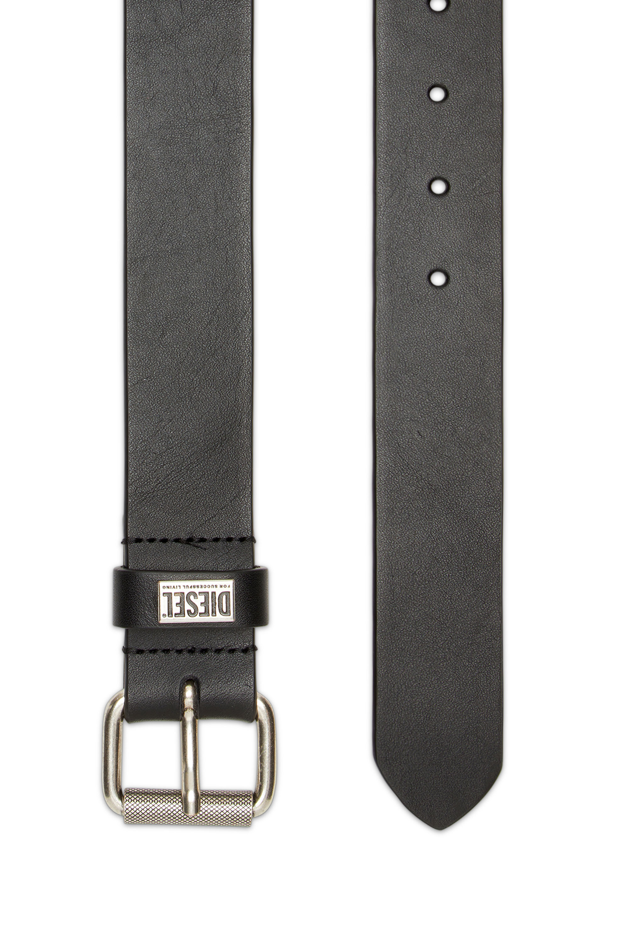 Men's 3.5cm leather belt with logo plaque | Black | Diesel