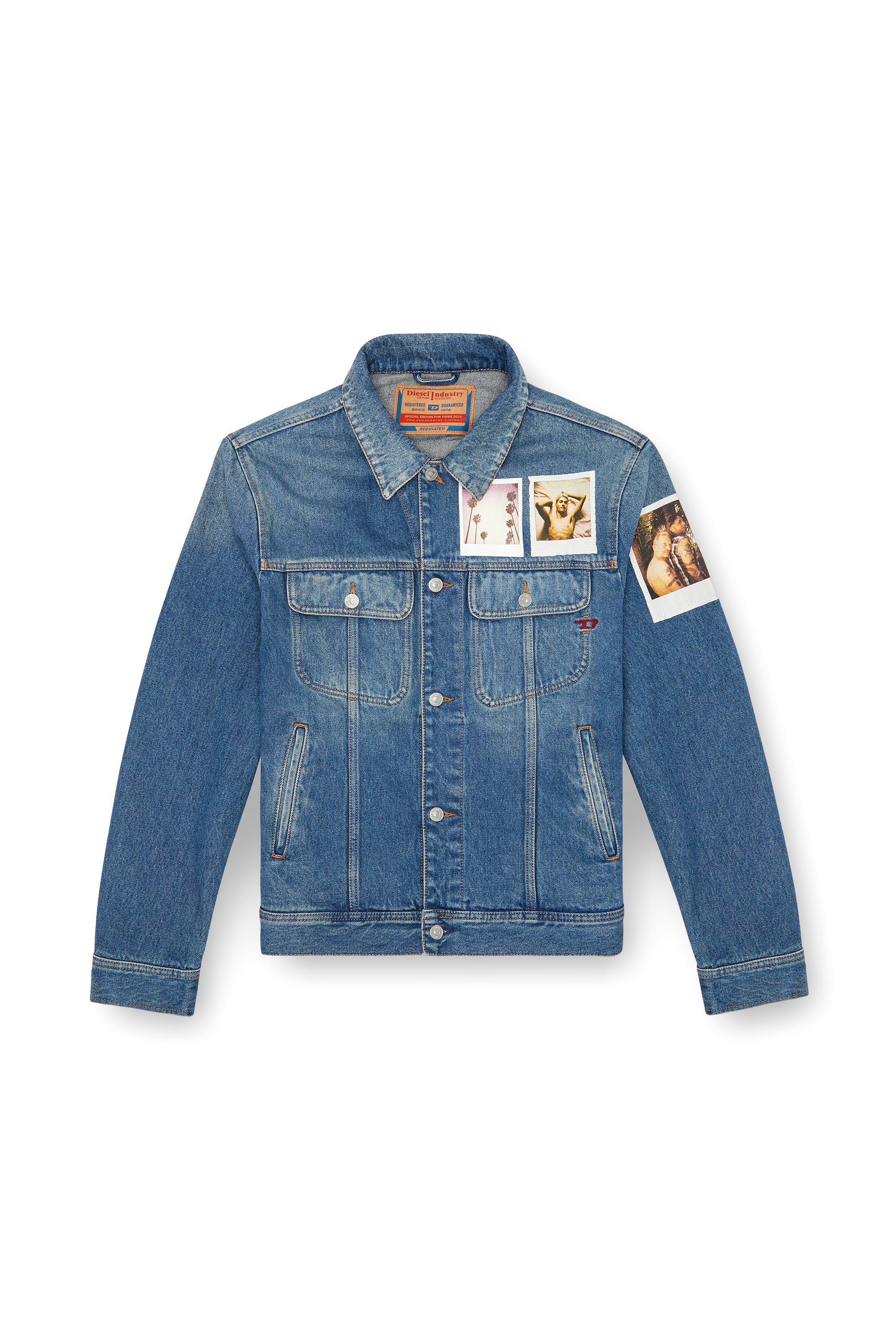 Diesel - PR-D-BARCY, Chaqueta trucker con parches polaroid Unisex in Azul marino - 7