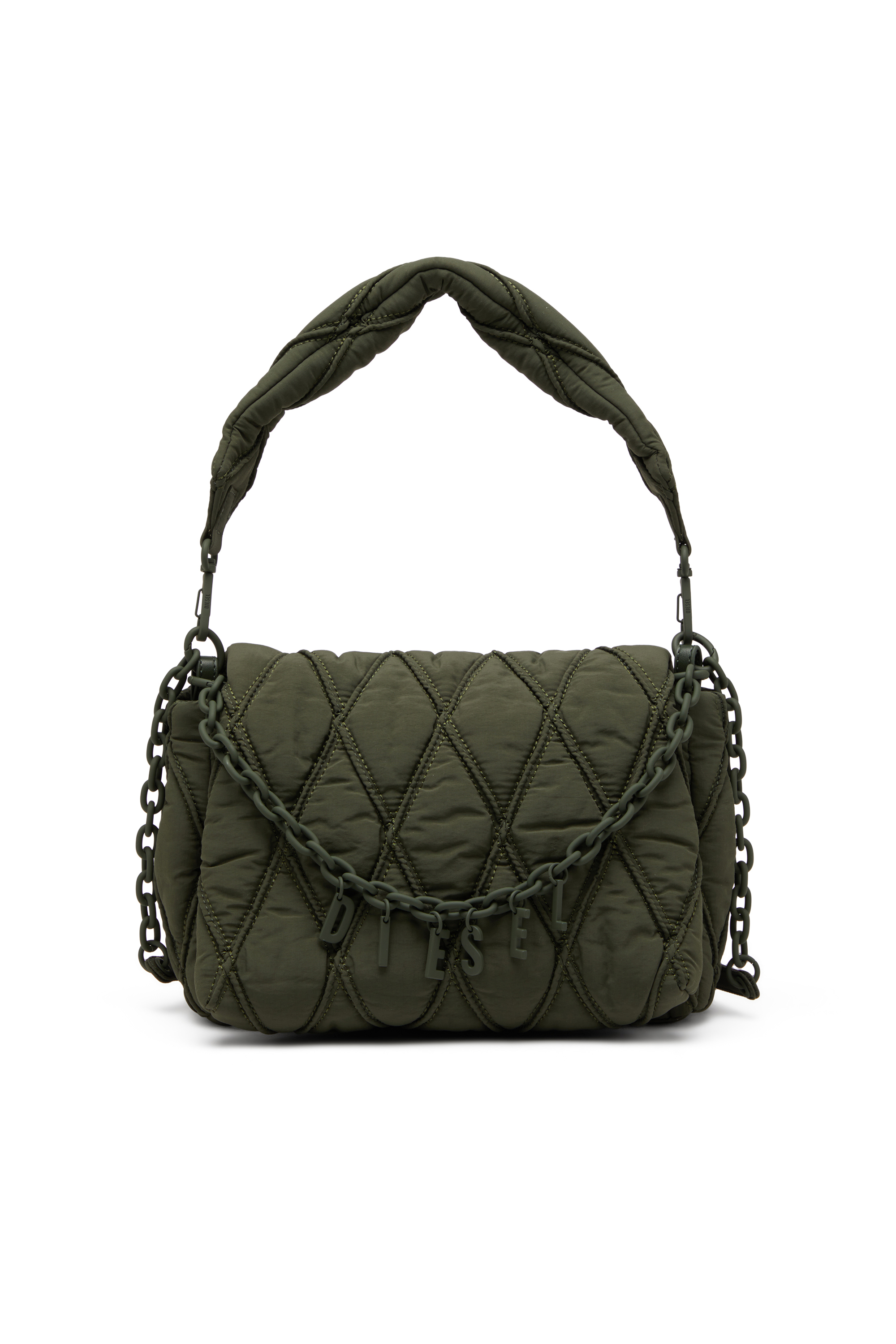 Diesel - CHARM-D SHOULDER M, Woman's Charm-D M-Shoulder bag in quilted nylon in Dark Green - 1