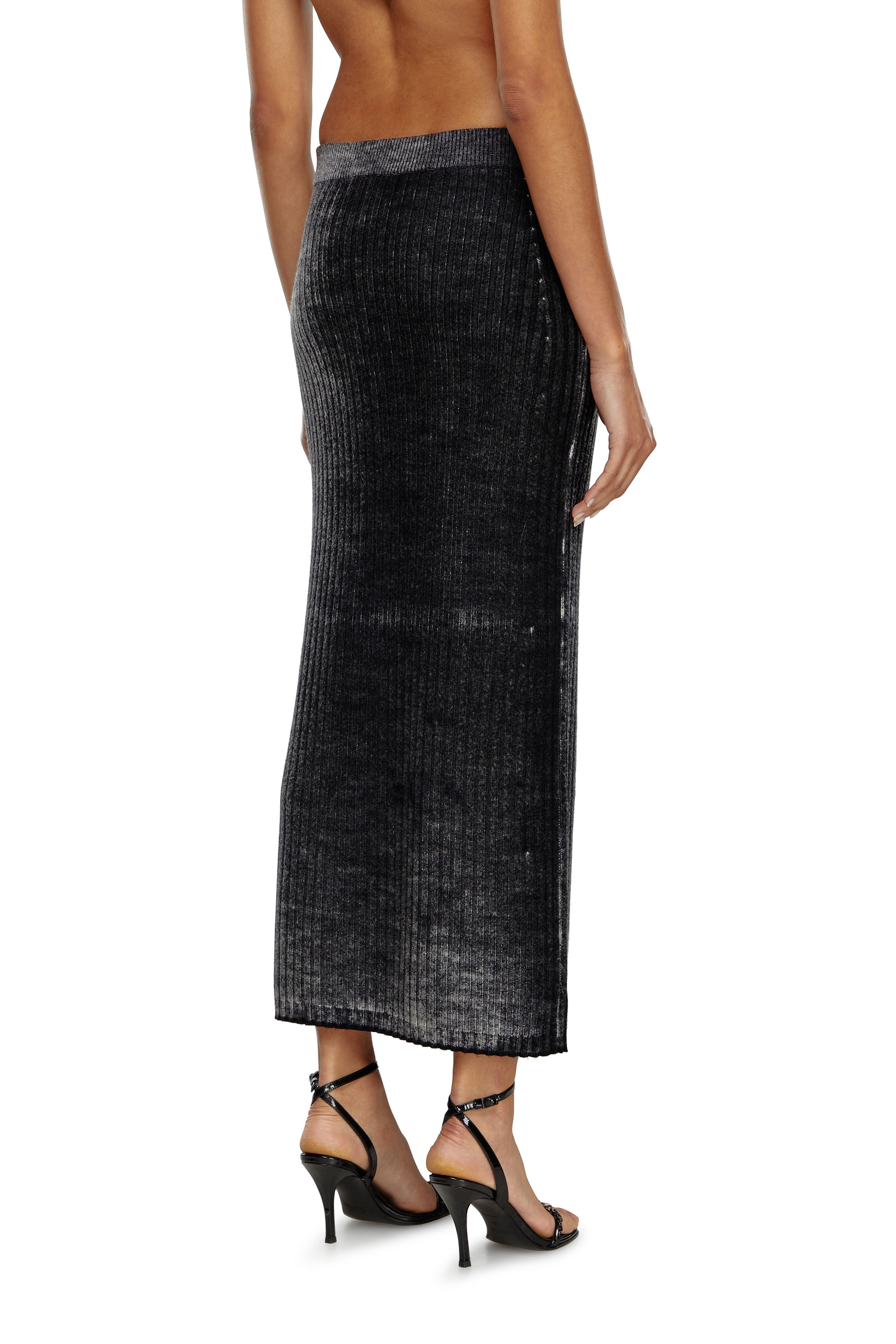 Diesel - M-ASI, Woman's Midi skirt in treated wool knit in Black - 3