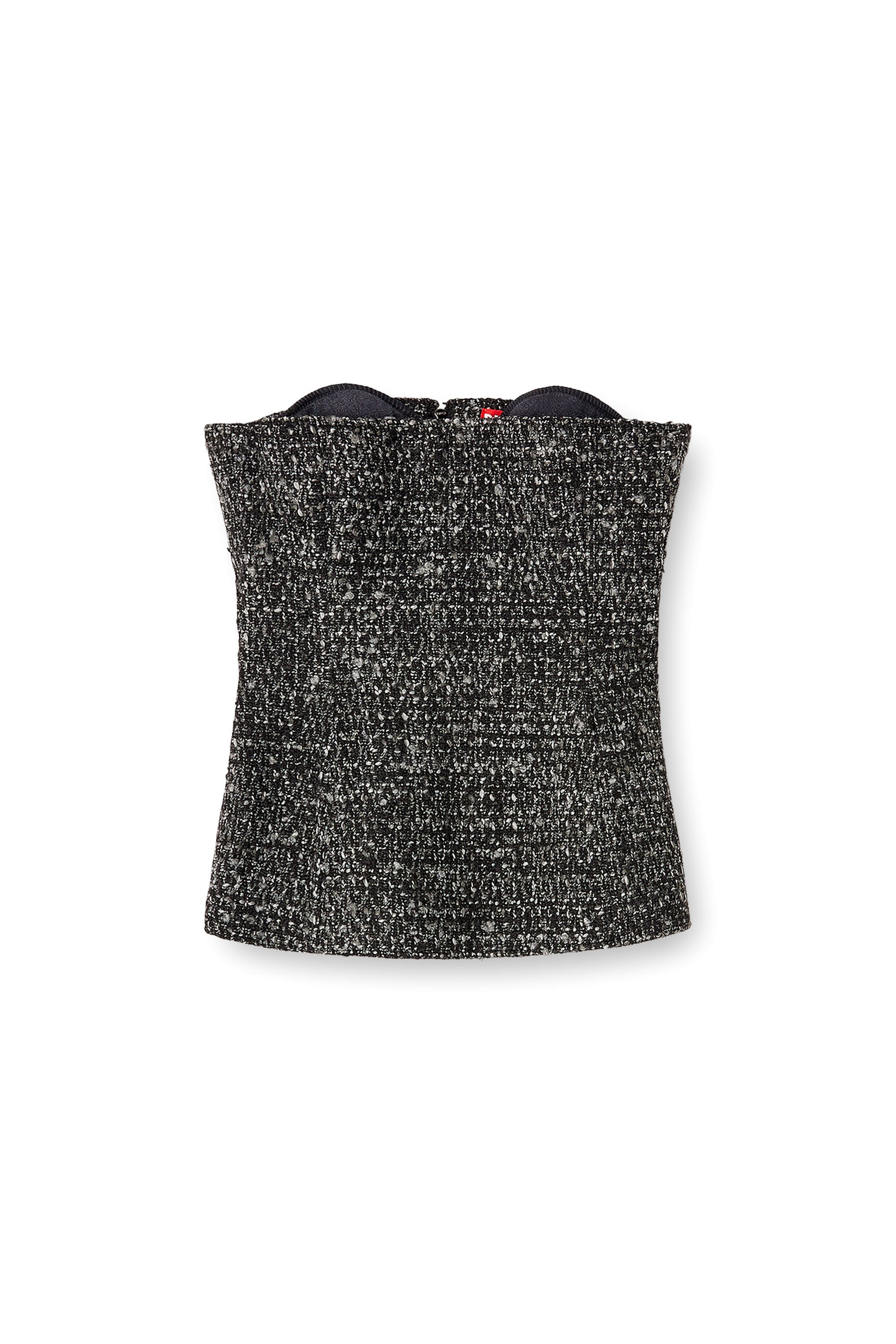Diesel - T-ORSET, Woman's Bouclé corset top with ultra-low cut in Black - 3