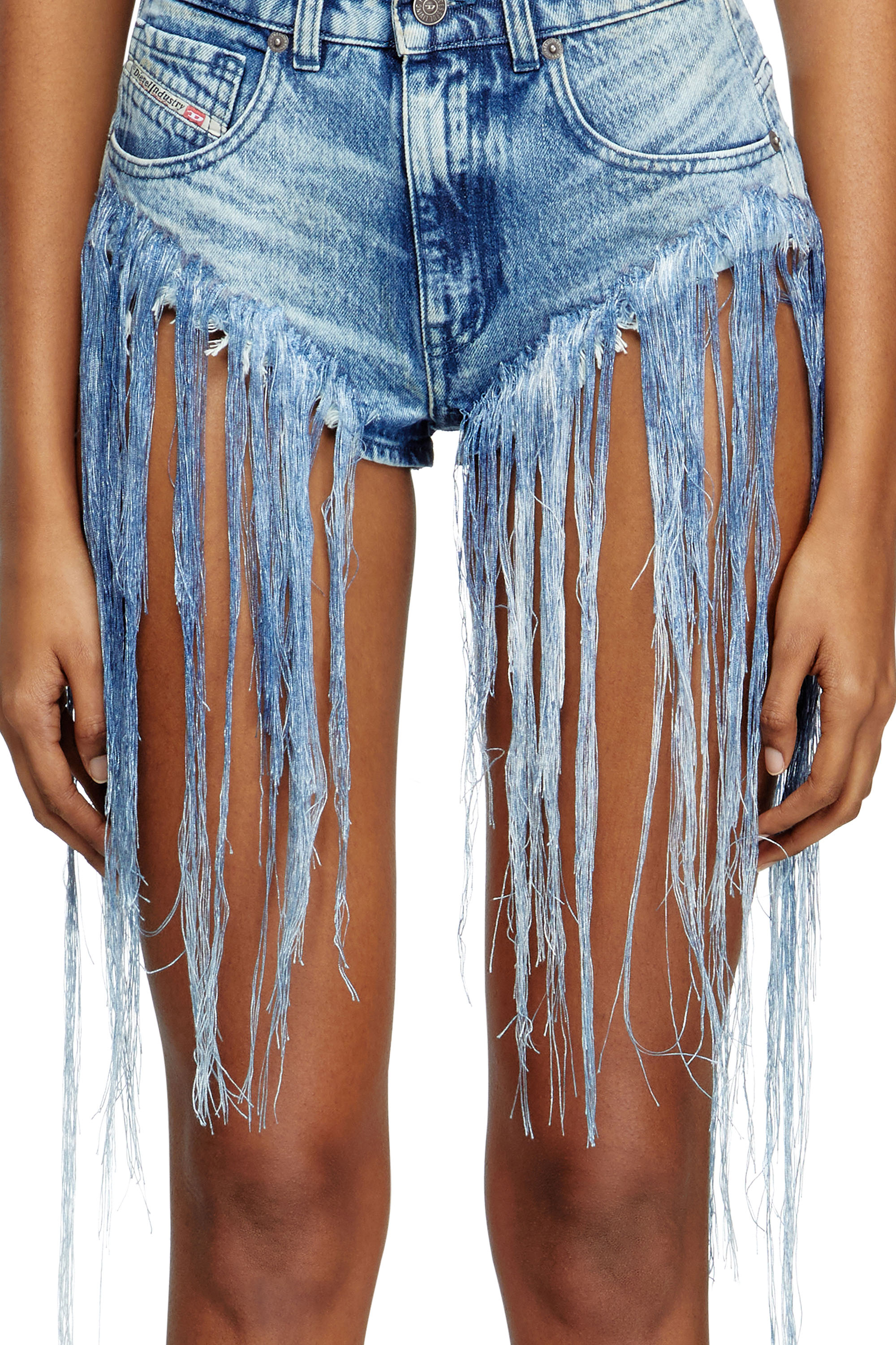 Diesel - DE-JIZZ-FSG, Woman's Shorts in distressed fringed denim in Medium blue - 3