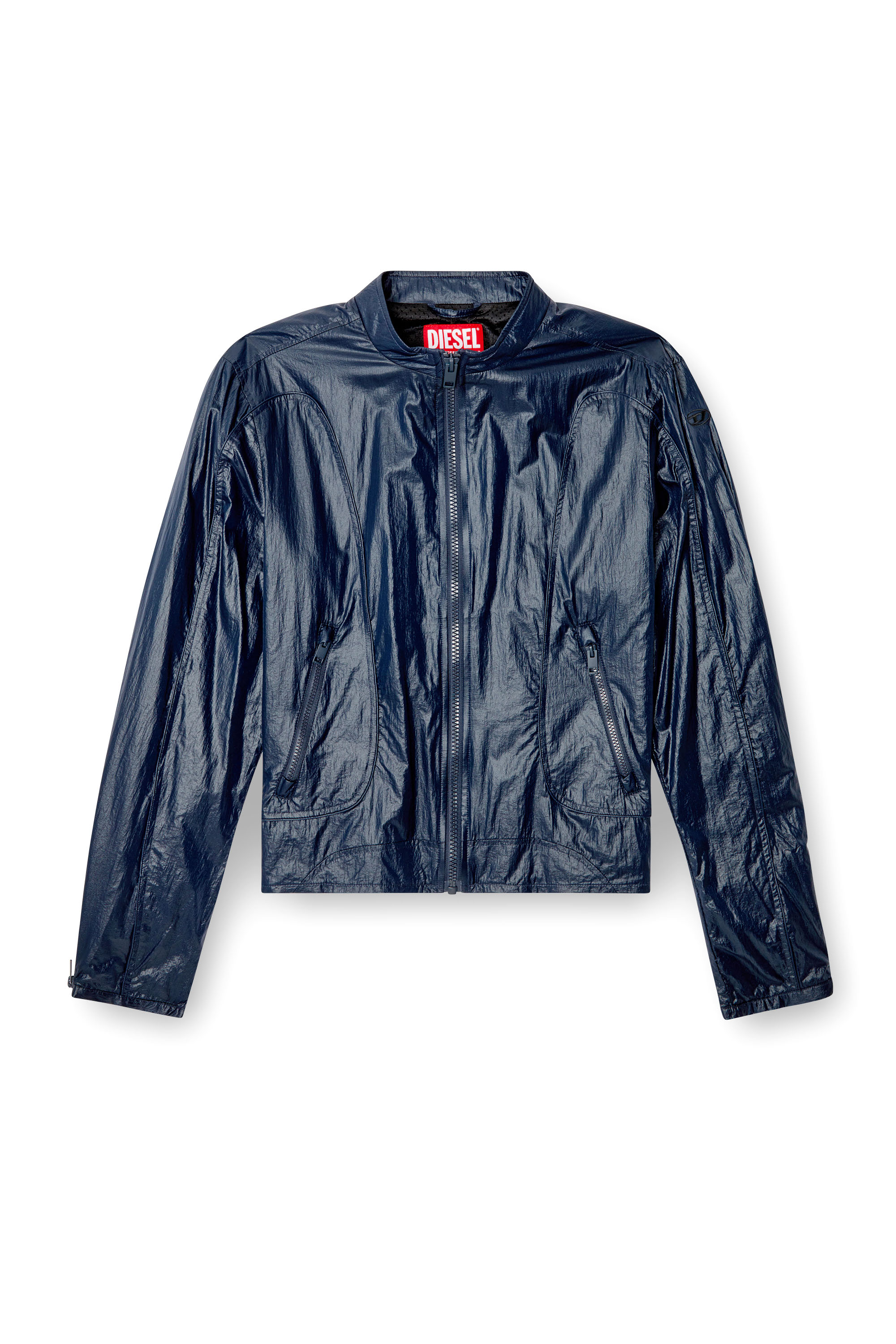 Diesel - J-CLAYS, Man's Biker jacket in shiny ripstop in Blue - 5