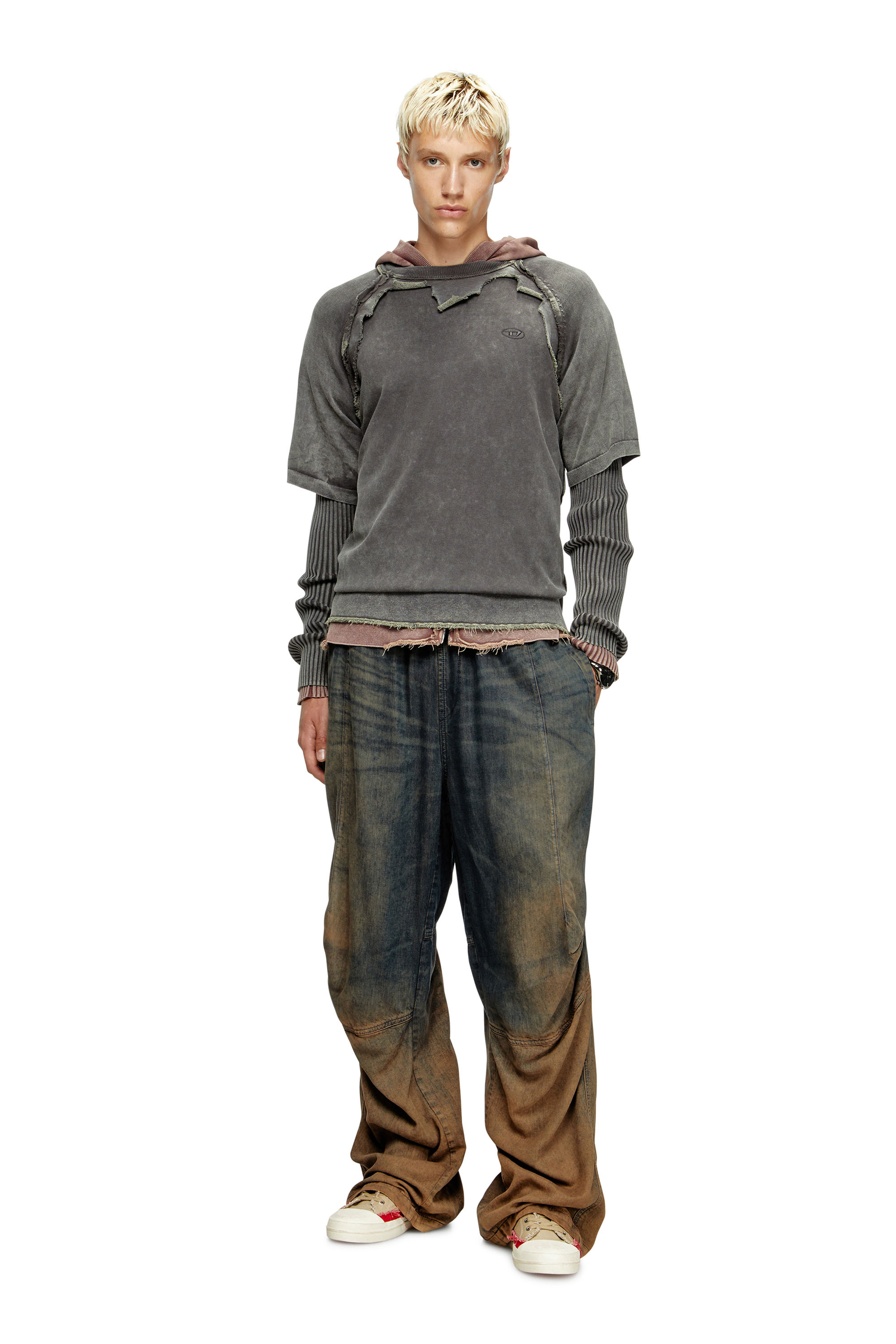 Diesel - K-PETRO, Jersey en capas con efecto destruido Hombre in Gris - 2