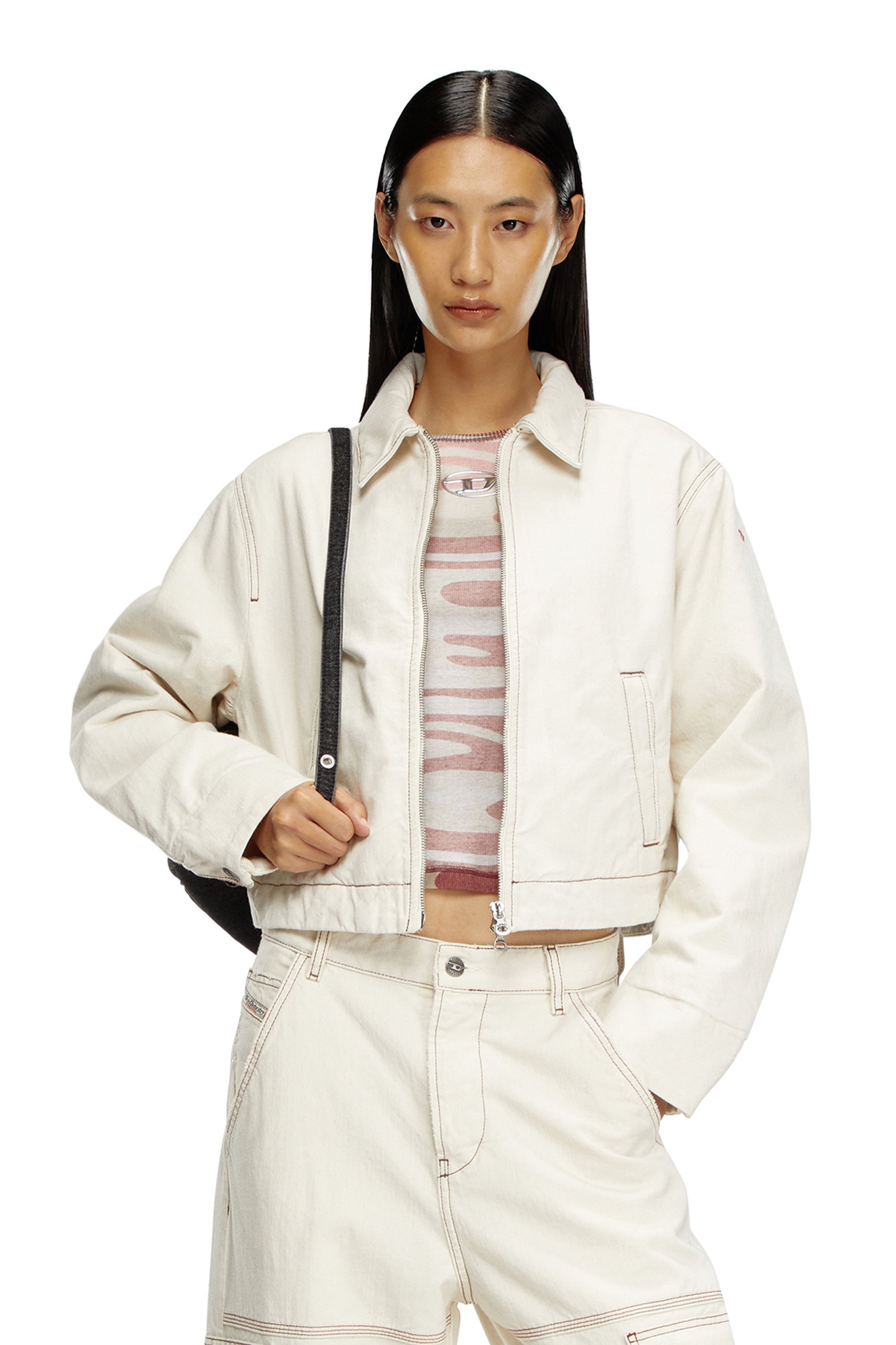 Diesel - DE-NOVA, Woman's Padded jacket in clean-wash denim in White - 1