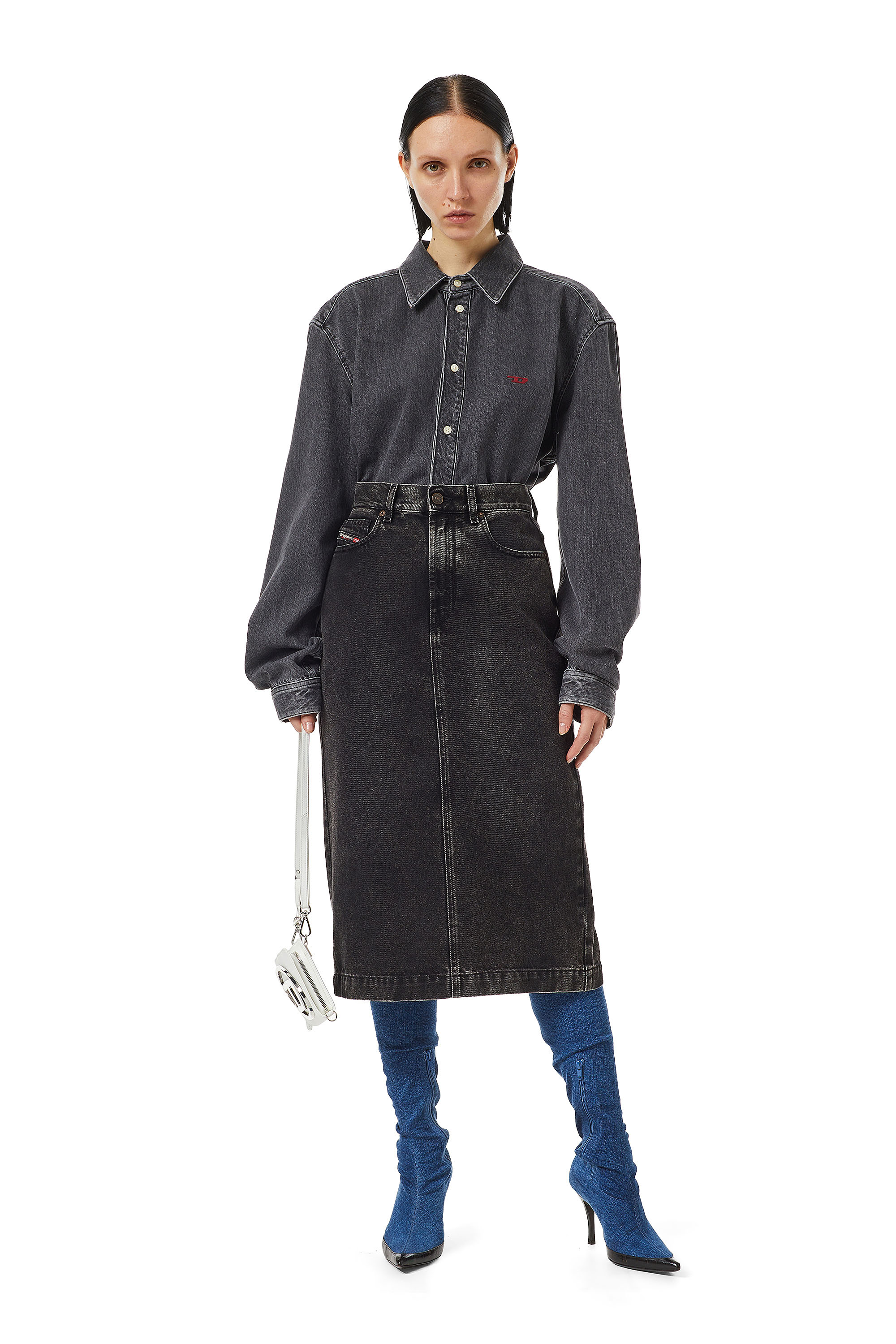 Diesel - DE-RONNY PENCIL SKIRT, Negro/Gris oscuro - Image 1