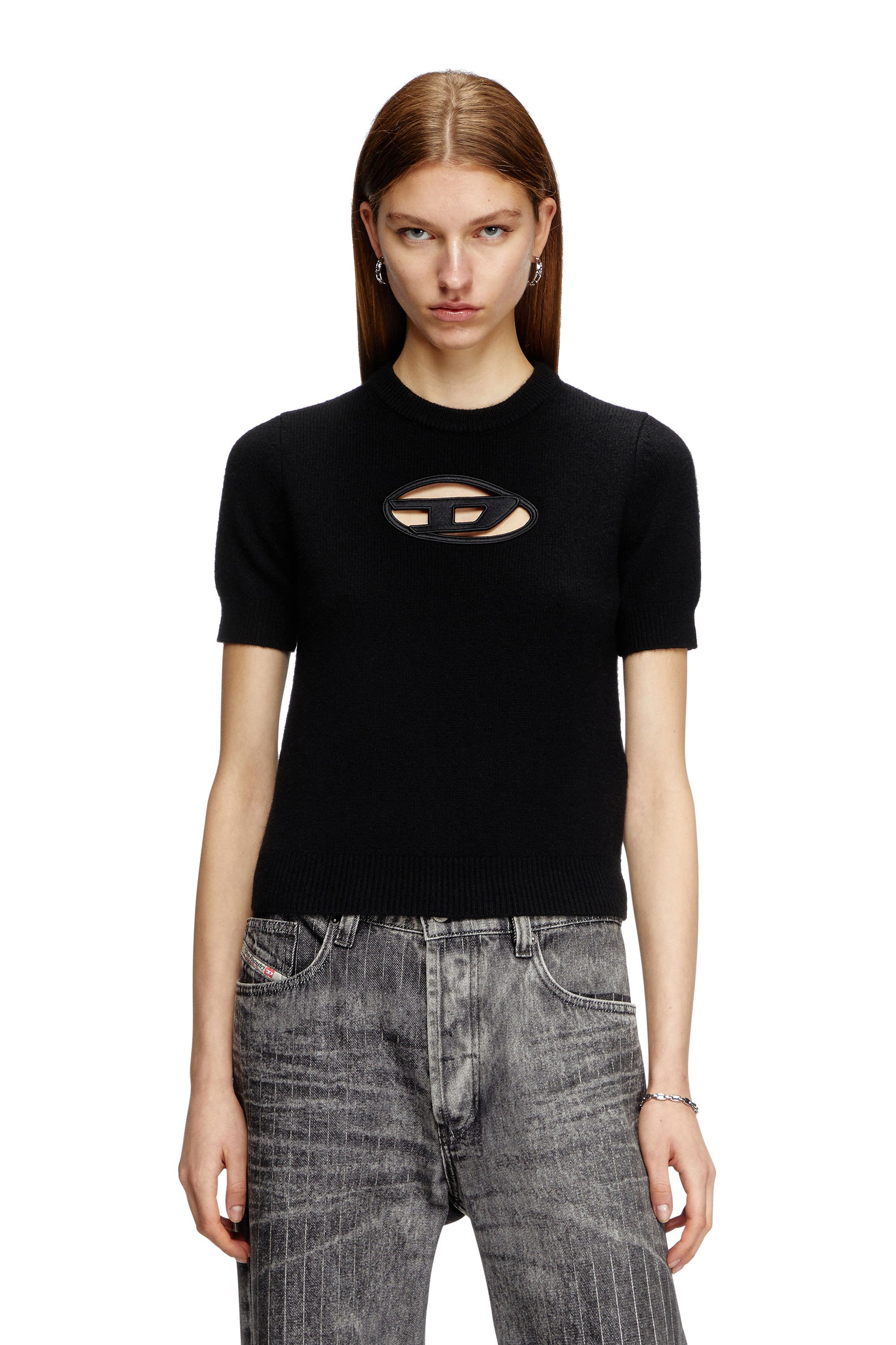 Diesel - M-ARGARIN-SS, Woman's Short-sleeve jumper in cashmere blend in Black - 1