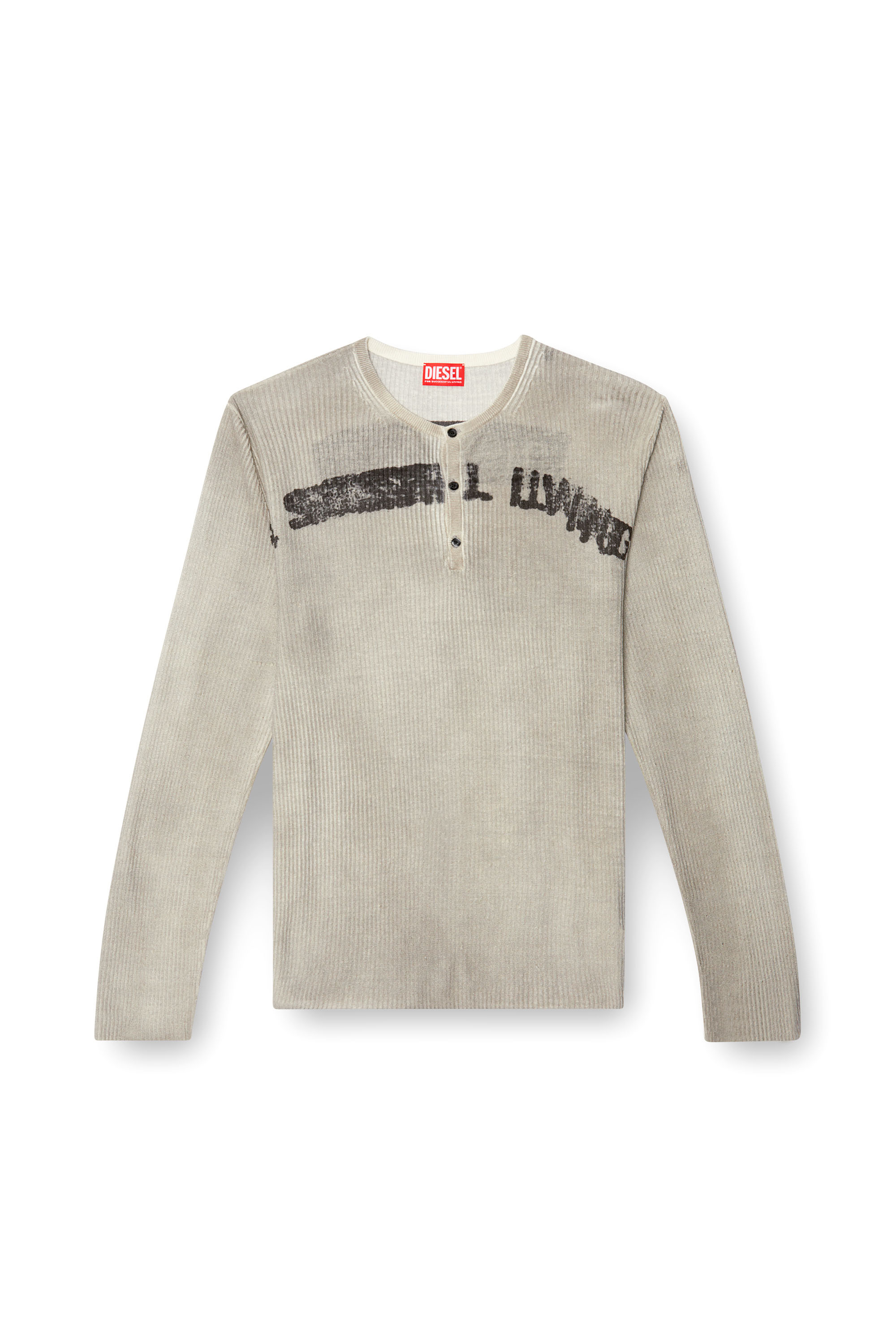 Diesel - K-ROBBY, Suéter Henley con efecto desgastado en lino Unisex in Beige - 7