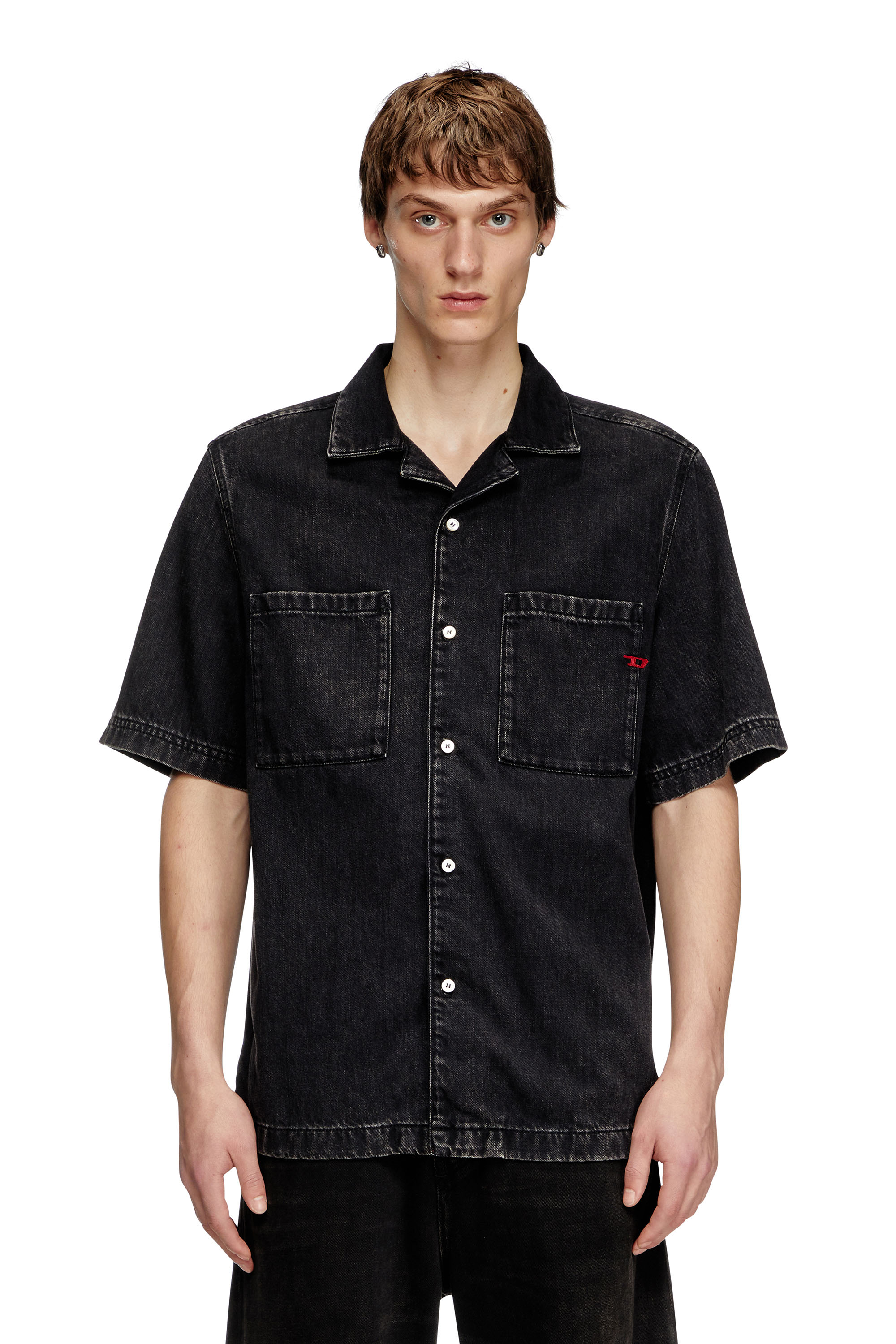 Diesel - D-PAROSHORT, Man's Bowling shirt in Tencel denim in Black - 4