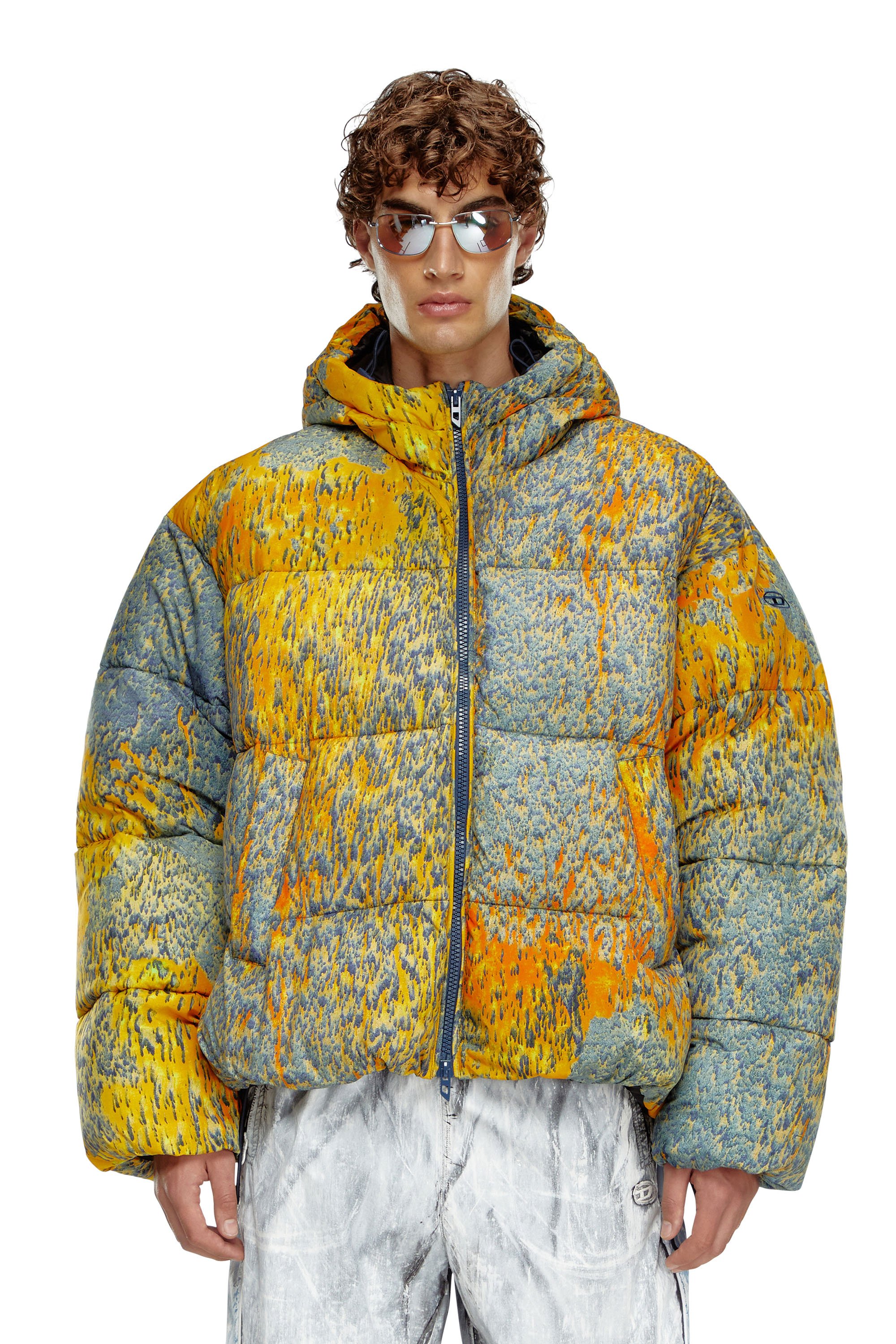 Diesel - W-BOGAERT, Chaqueta puffer con efecto de lluvia ácida Hombre in Multicolor - 1