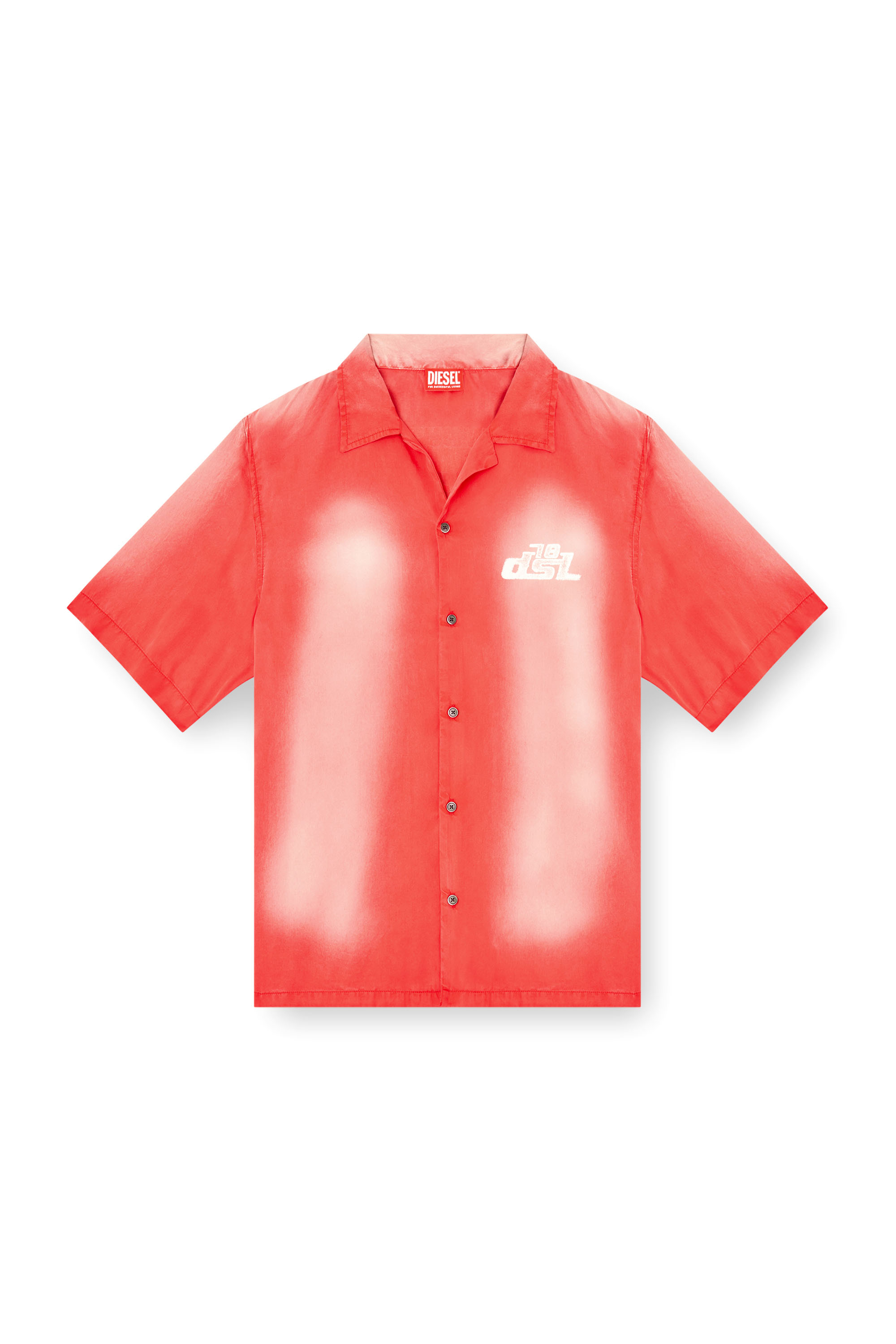 Diesel - S-ELLY, Man's Faded bowling shirt with logo prints in Red - 4