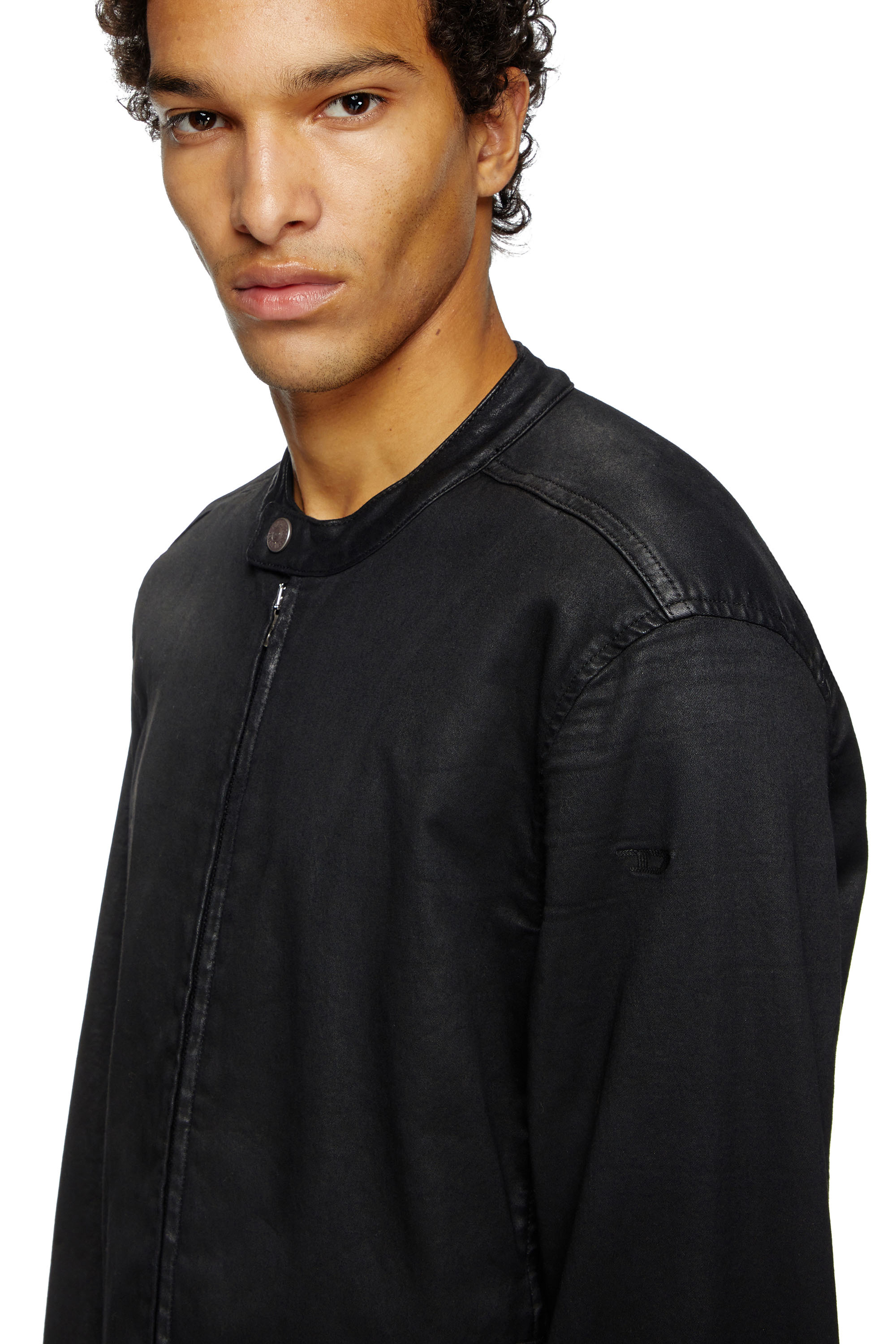 Diesel - D-GLORY JOGG, Man's Moto jacket in coated JoggJeans in Black - 4