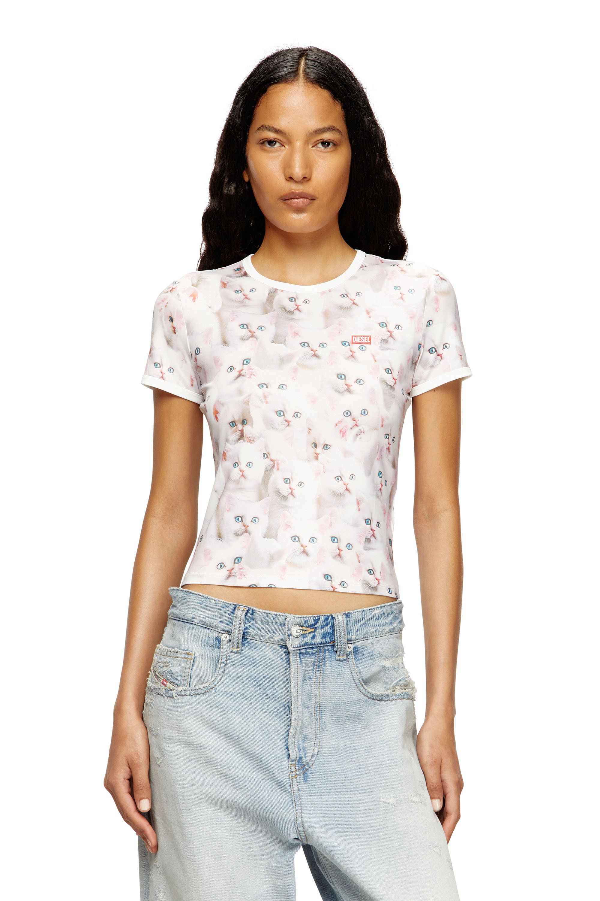Diesel - T-UNCLAU, Woman's Jersey top with all-over print in White - 1