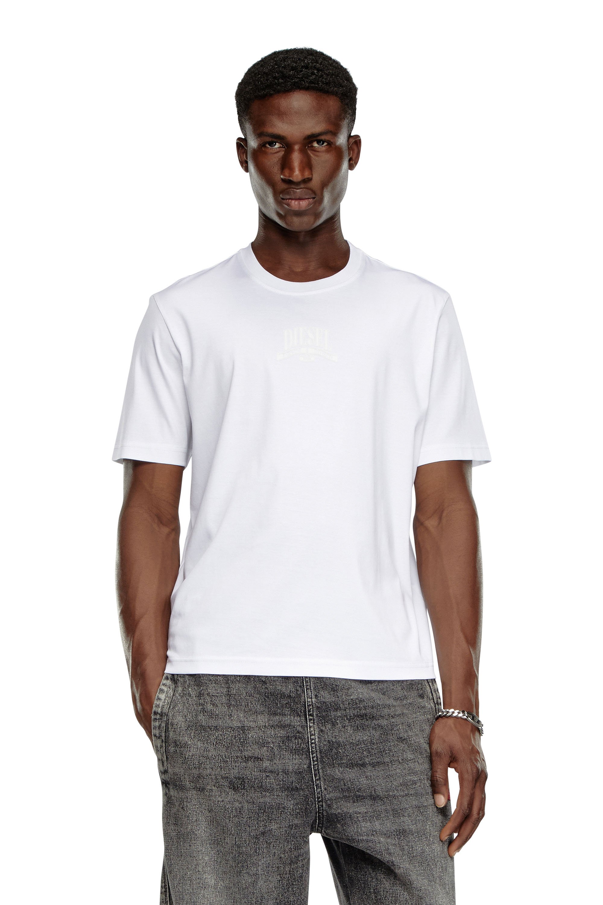 Diesel - T-MADJUST-K1, Man's Interlock T-shirt with tonal Diesel print in White - 1