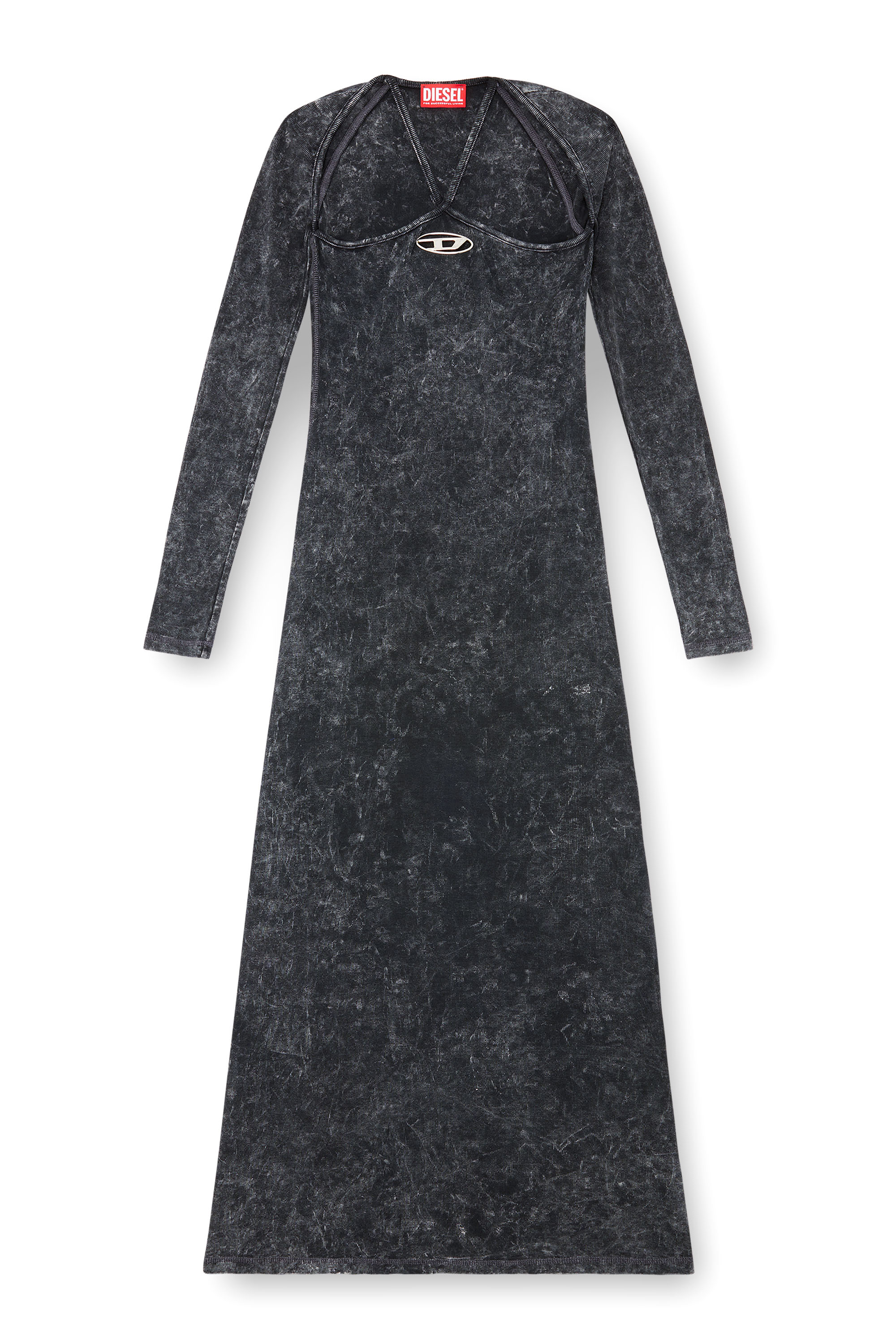 Diesel - D-MARINEL, Woman's Long dress with marbled effect in Black - 4