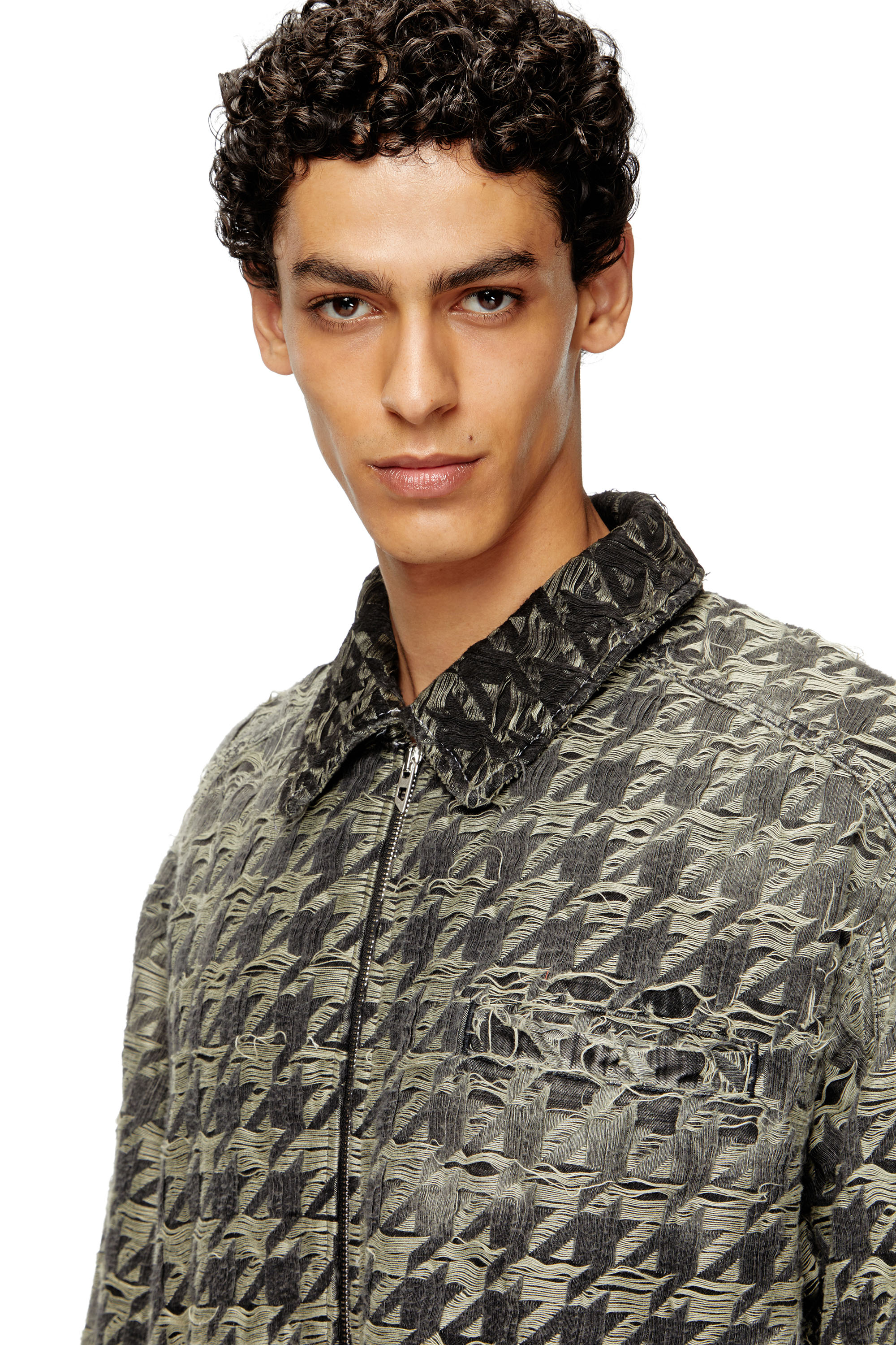 Diesel - D-ELMO-FSH, Man's Jacket in houndstooth-weave denim in Black - 4
