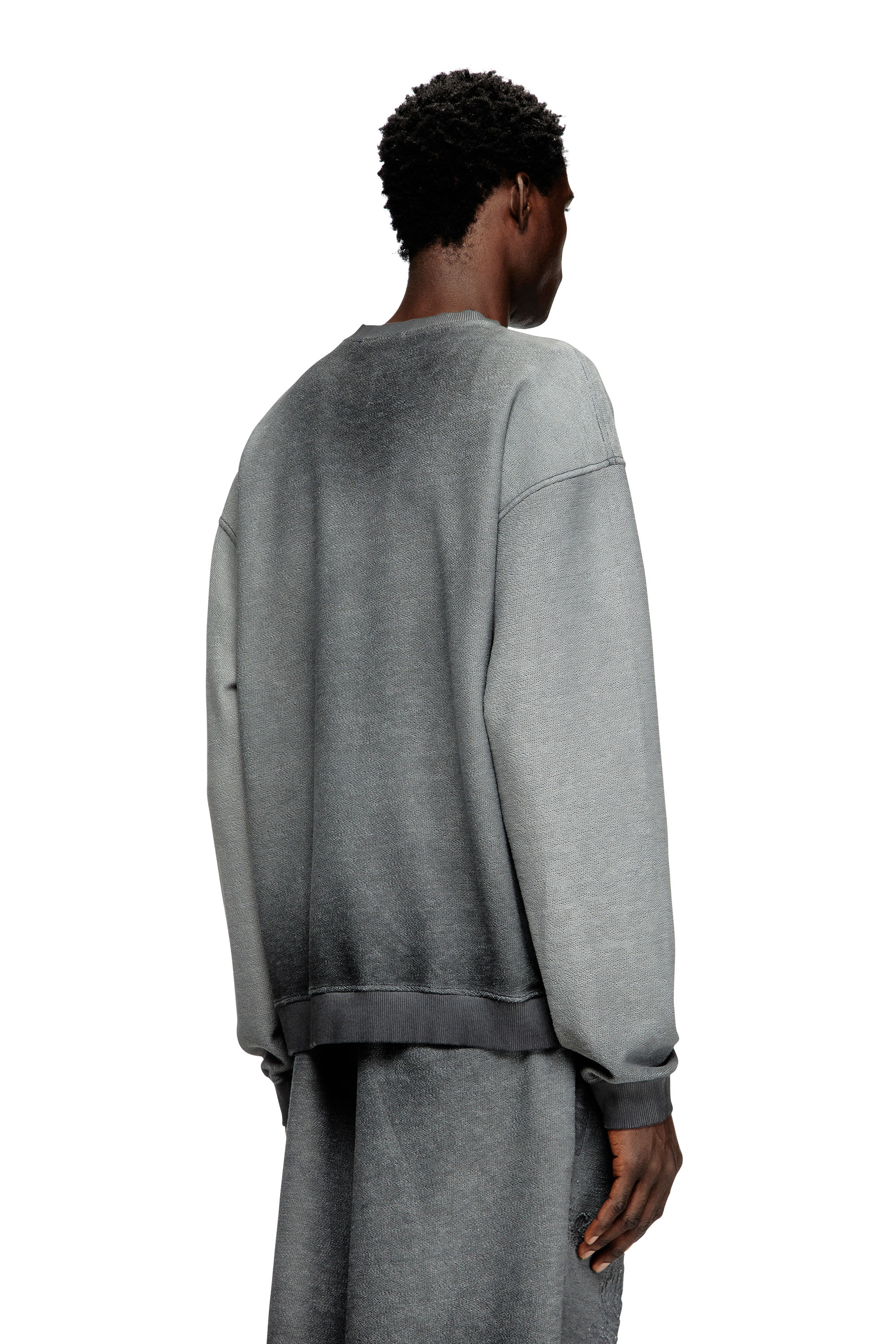 Diesel - S-ARON, Man's Faded sweatshirt with devoré Phoenix logo in Grey - 3