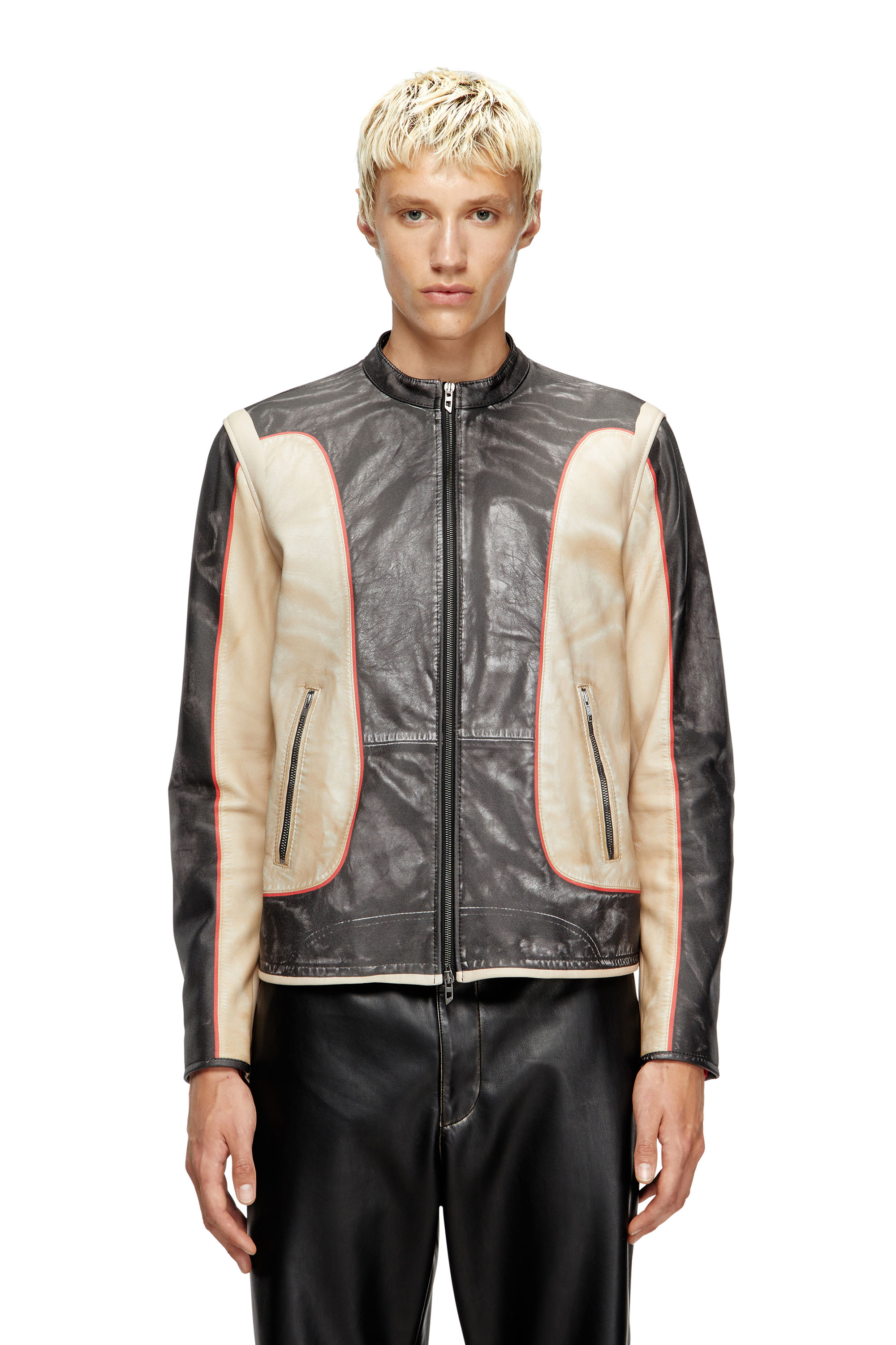 Diesel - L-EVERT, Chaqueta biker de cuero con efecto trampantojo Hombre in Multicolor - 1