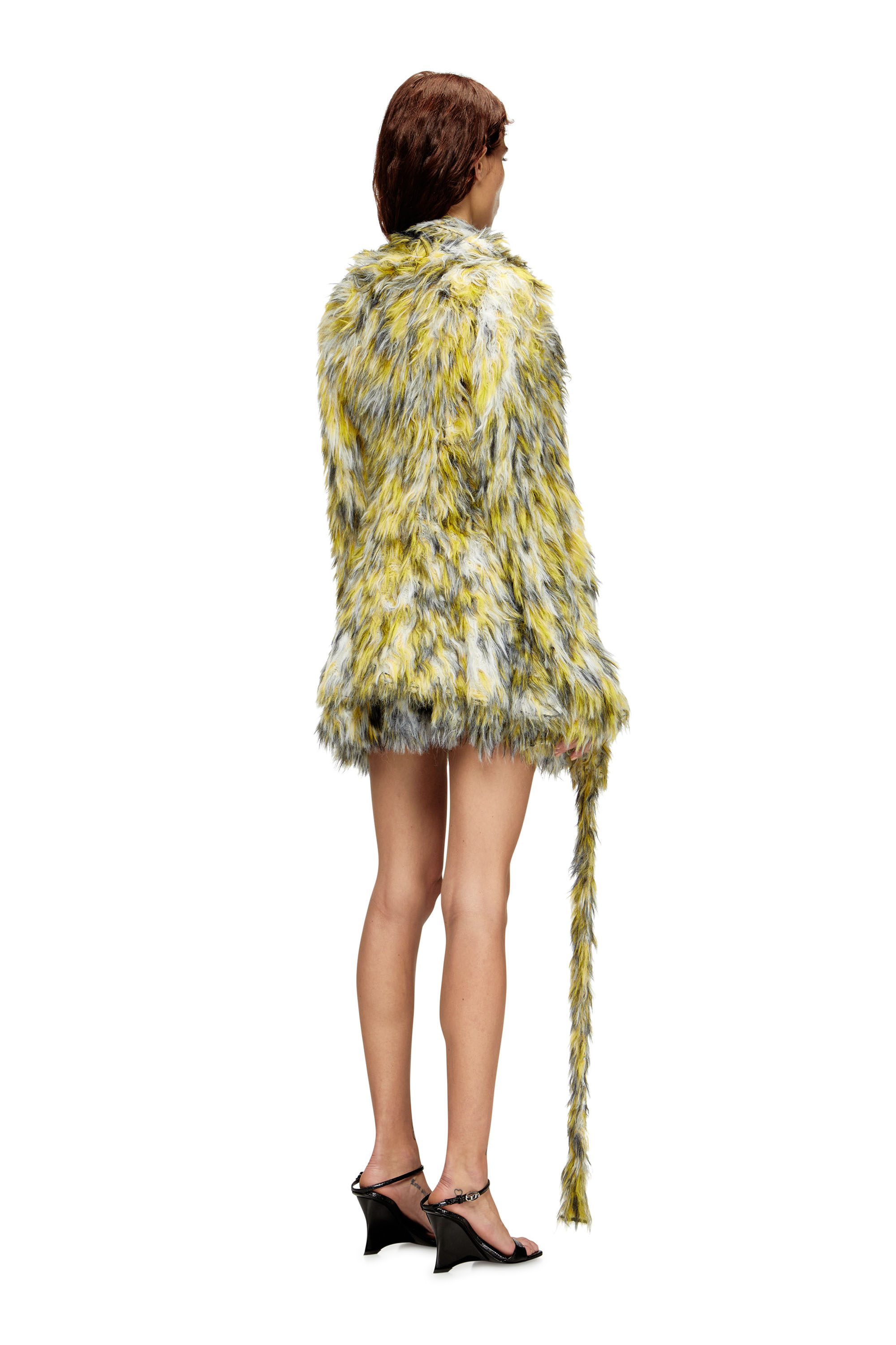 Diesel - M-ANNAINE, Woman's Open-front cardigan in fluffy knit in Black/Yellow - 3