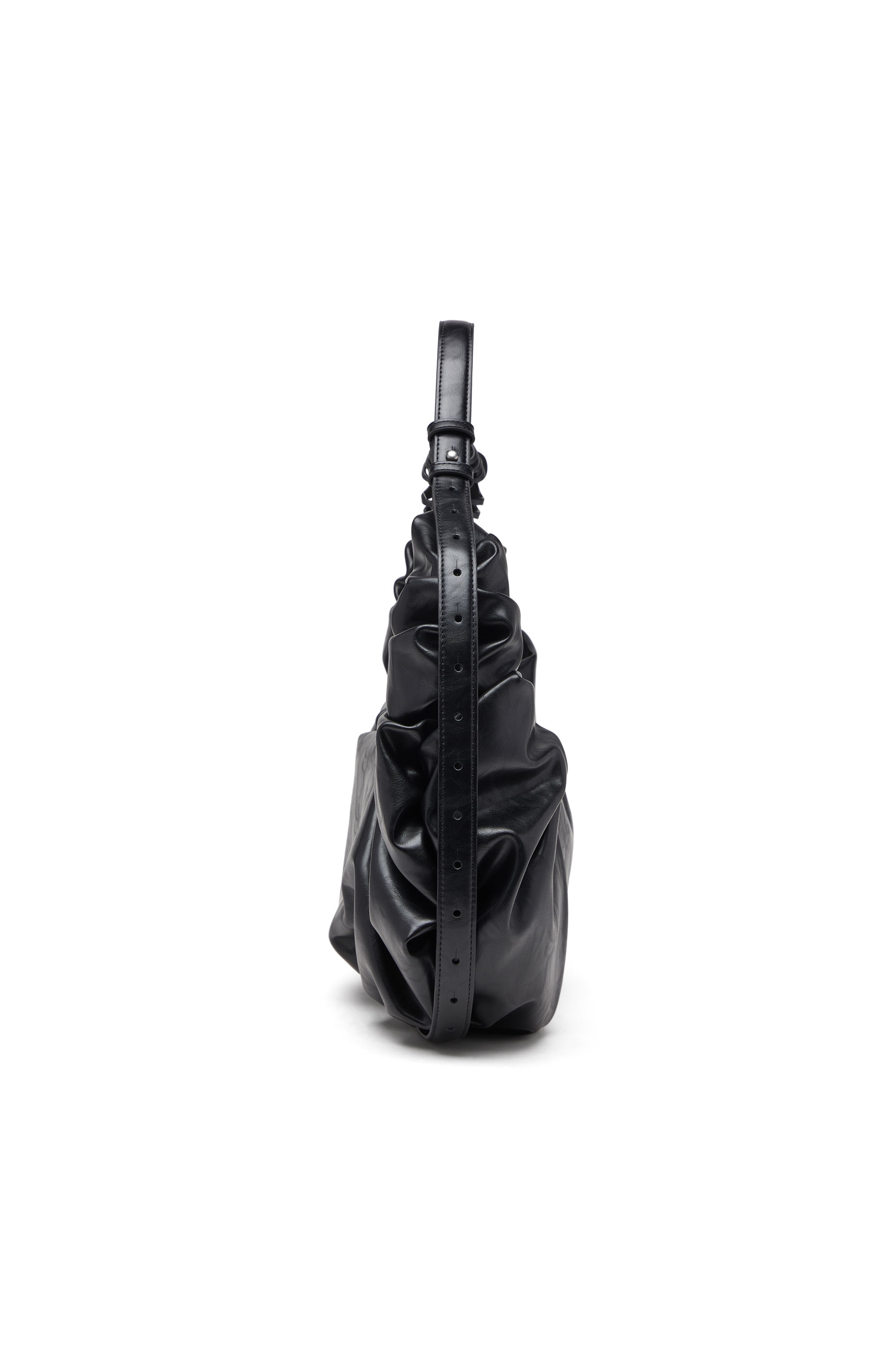 Diesel - GRAB-D HOBO L, Woman's Grab-D L-Large scrunched hobo bag in shiny PU in Black - 4